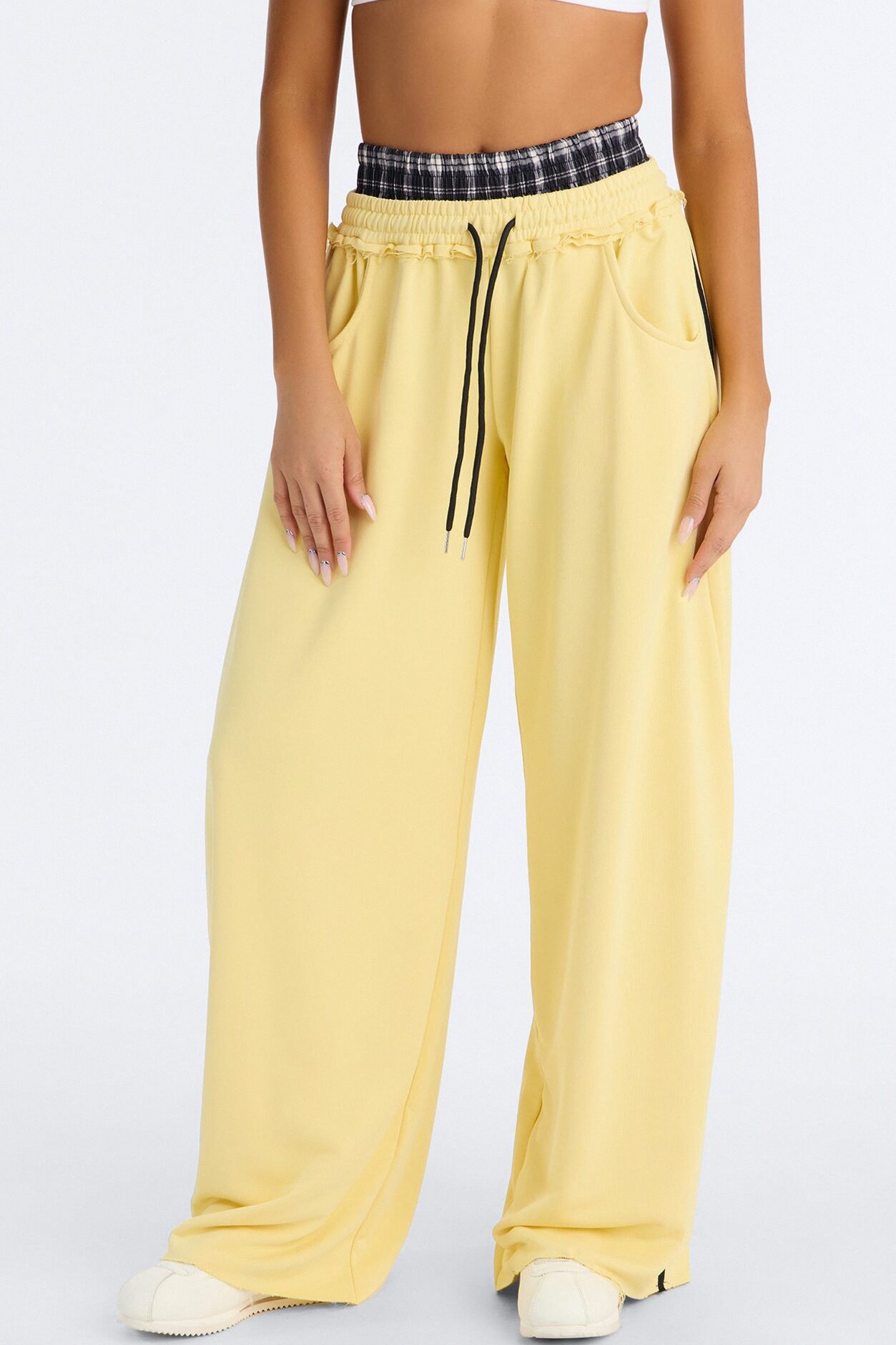 Seeing Double Striped Double Waistband Sweatpants - Yellow