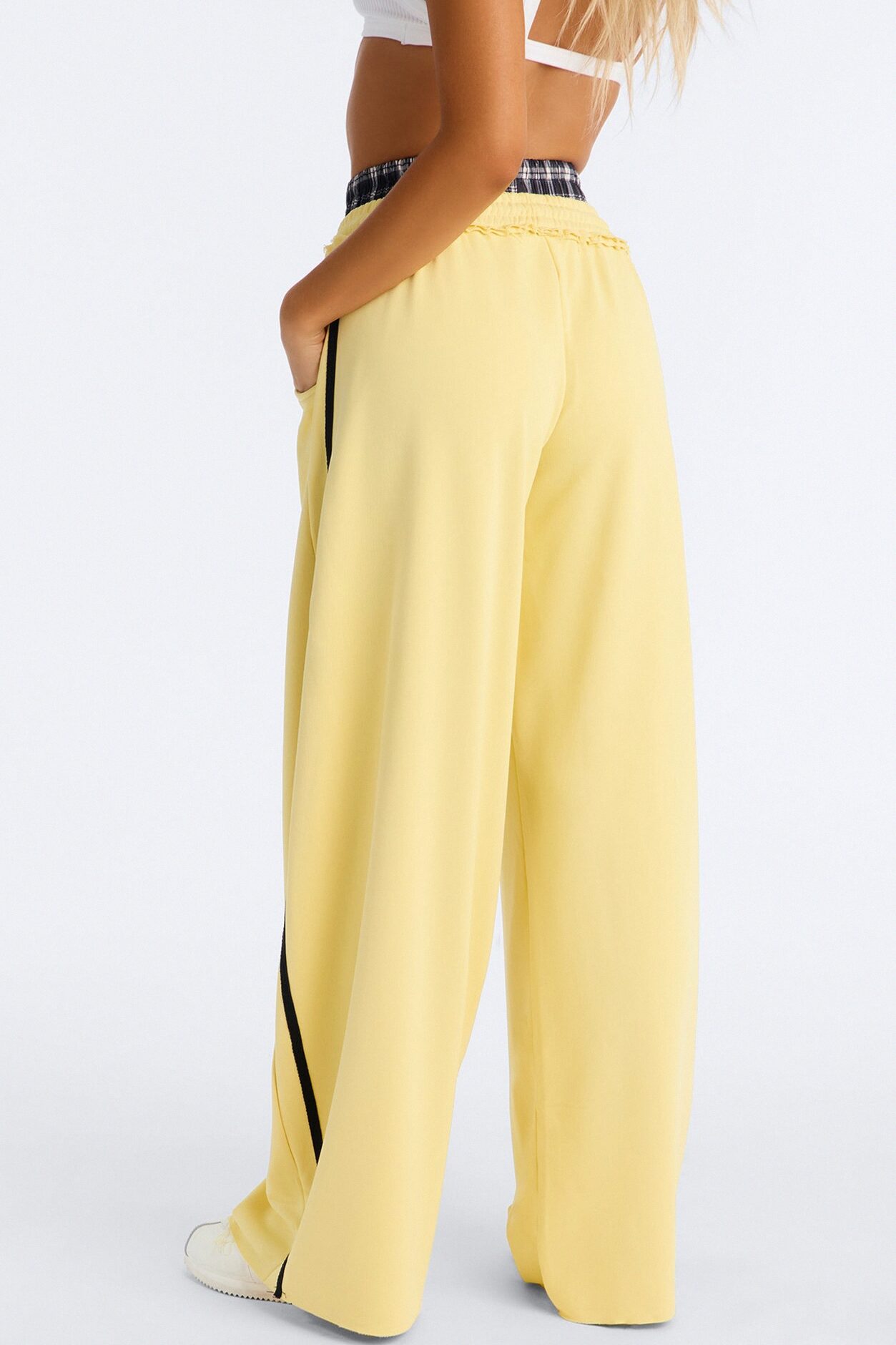 Seeing Double Striped Double Waistband Sweatpants - Yellow