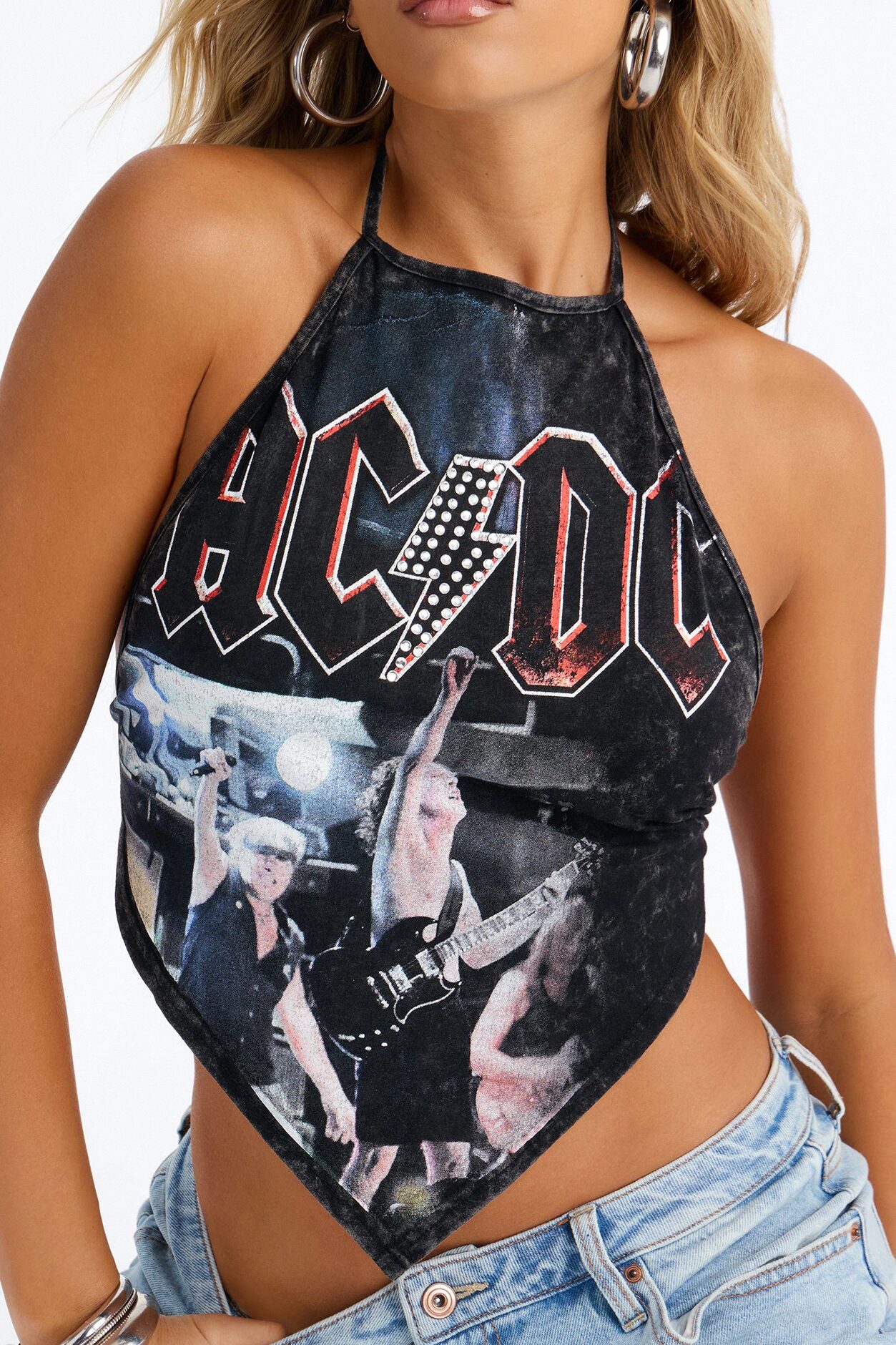 ACDC Halter With Rhinestones - Black Wash
