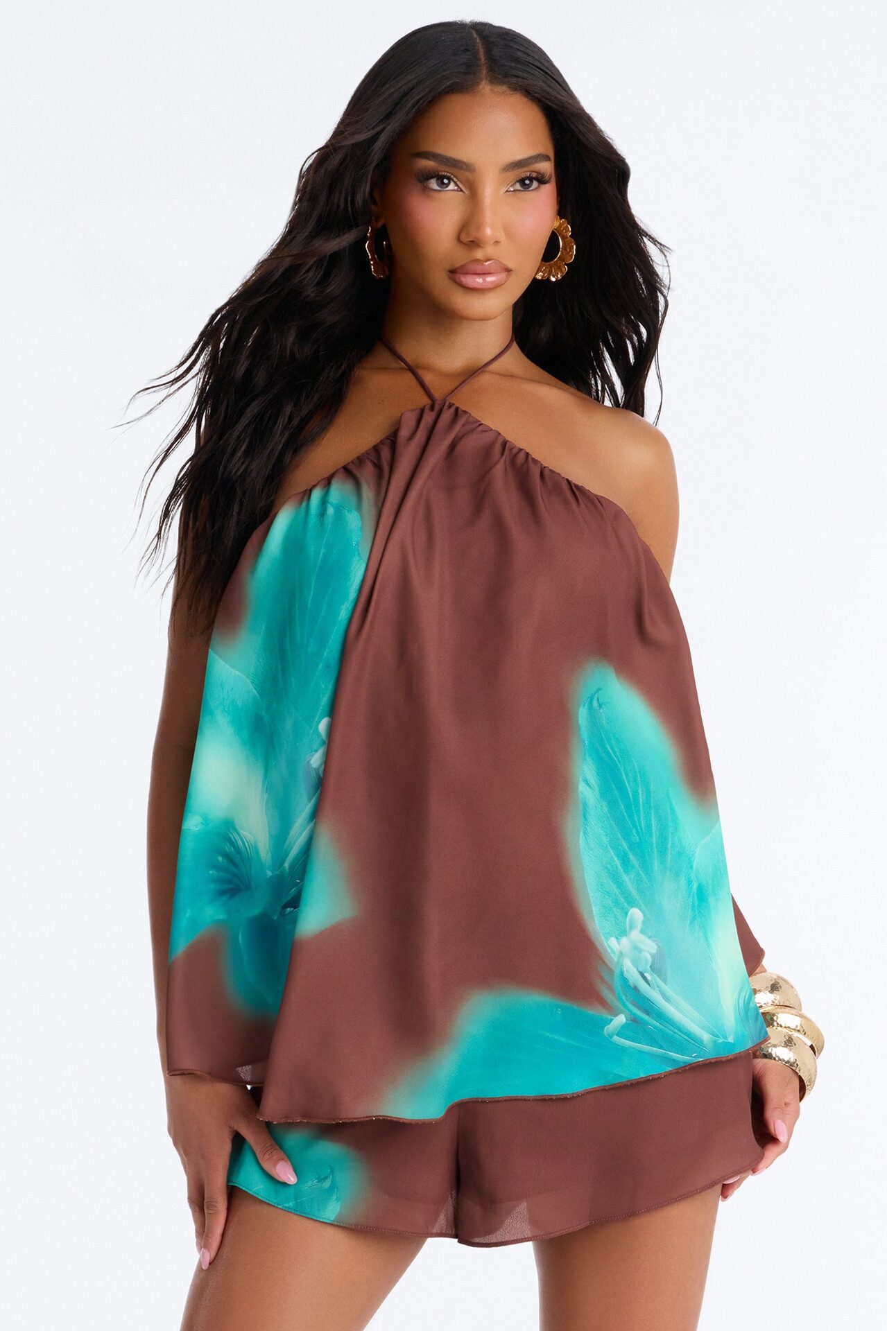 Floral Fling Chiffon Romper - Chocolate