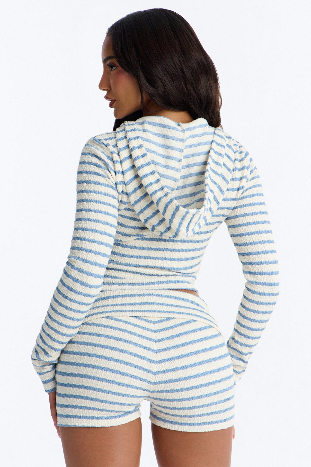 Delia Textured Striped Short Set - Blue/combo