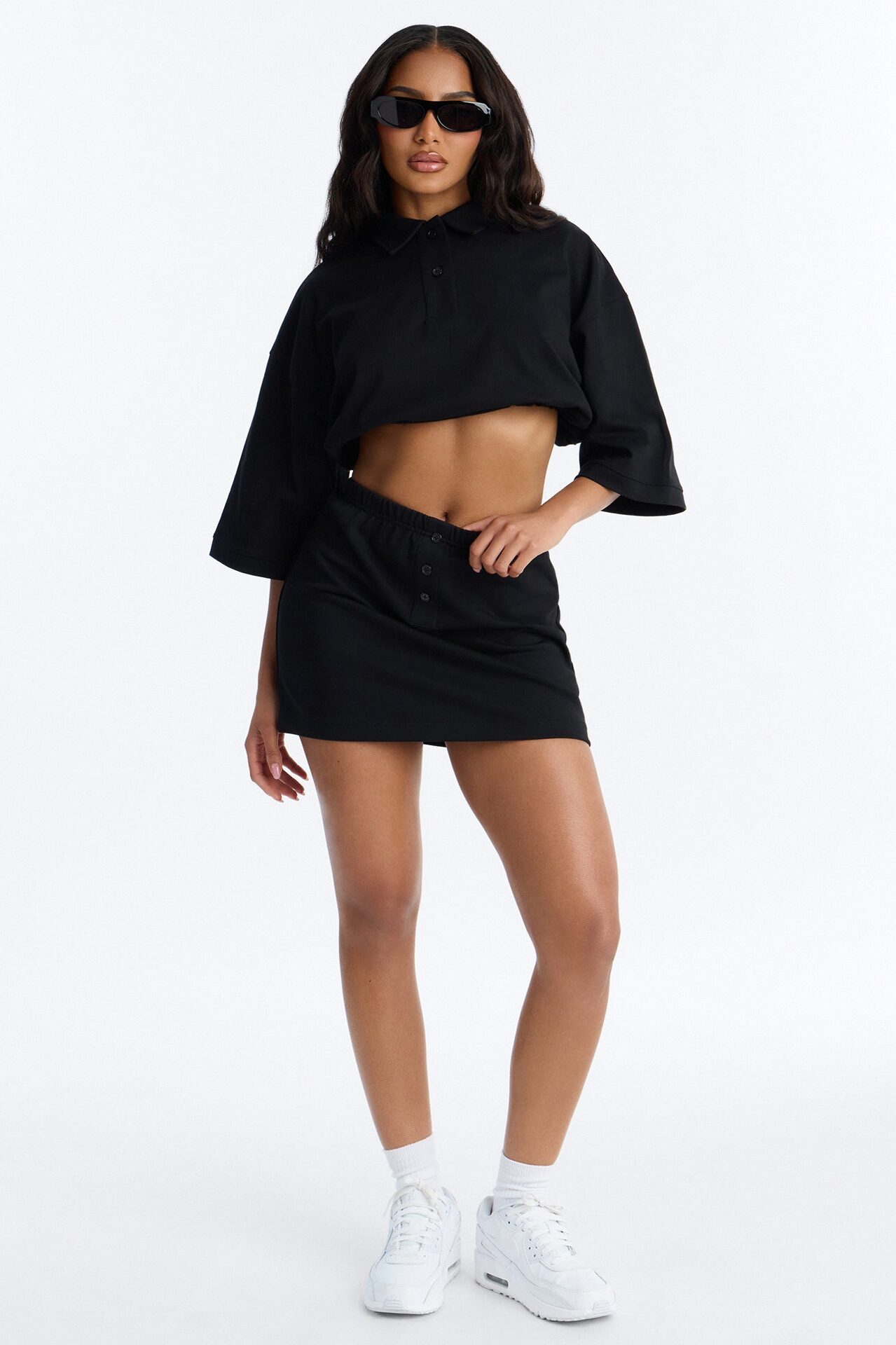 Bella French Terry Mini Skirt Set - Black