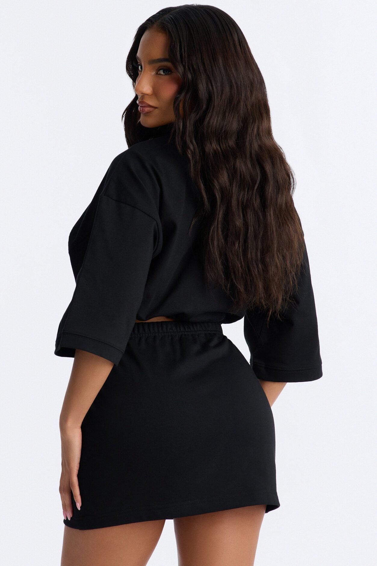 Bella French Terry Mini Skirt Set - Black