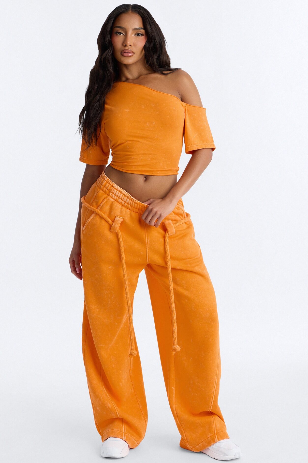 Mia Washed Fleece Pant Set - Orange