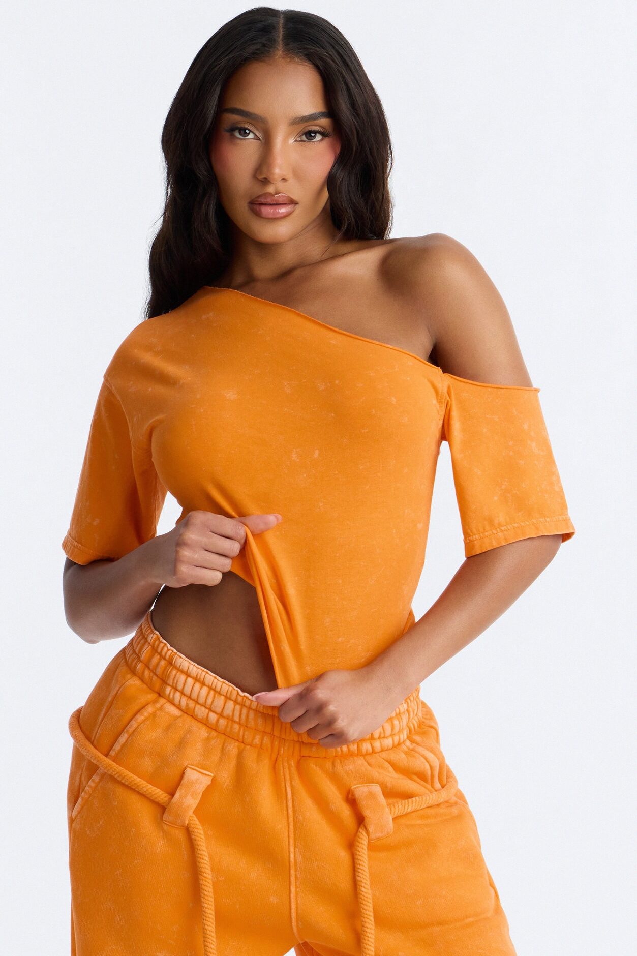 Mia Washed Fleece Pant Set - Orange