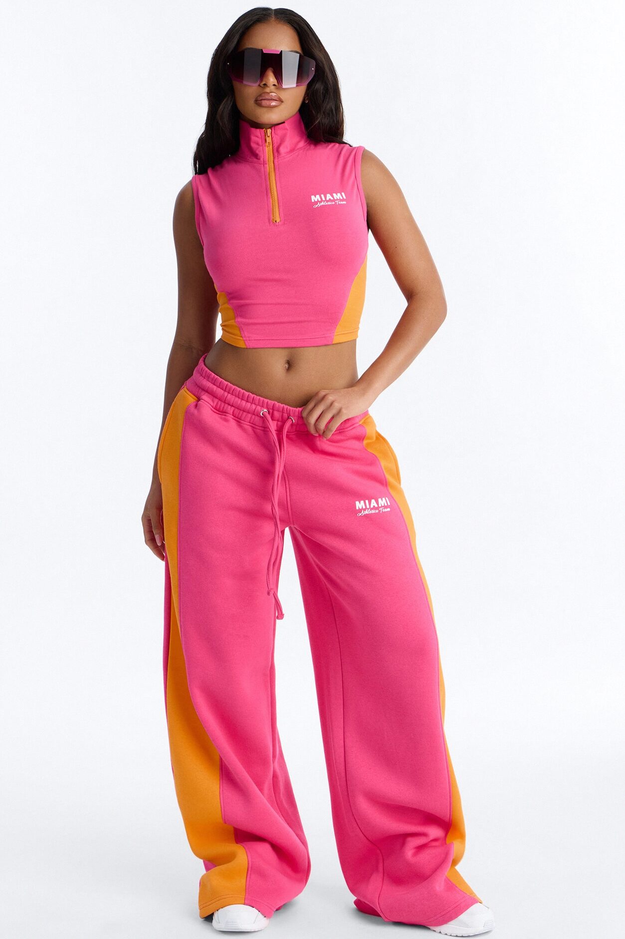 Miami Moment Quarter Zip Pant Set - Pink/combo