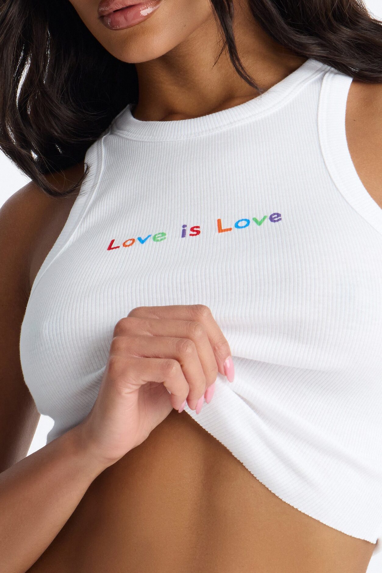 Love Is Love Cropped Rib Tank Top - White/combo