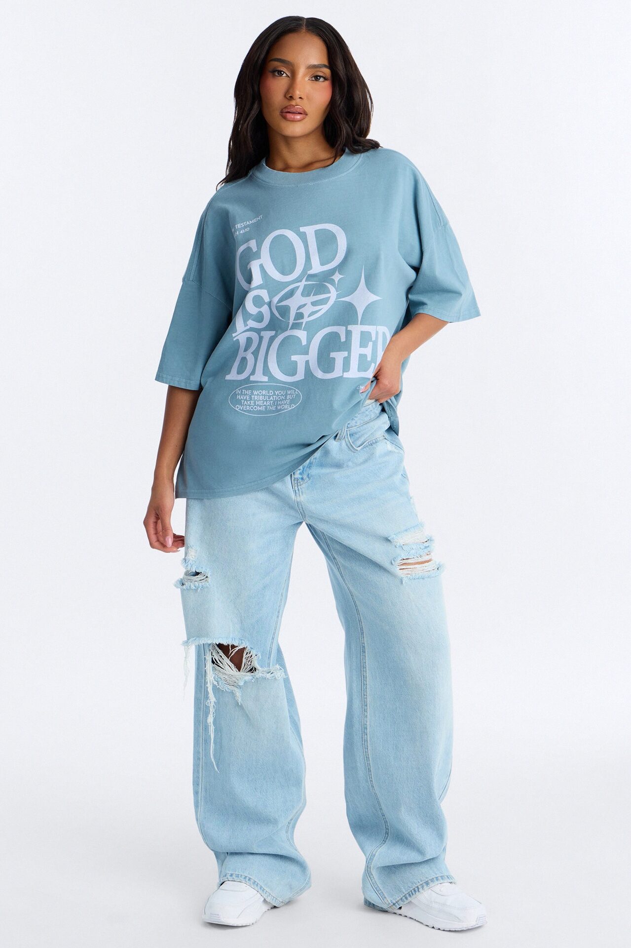 God Is Bigger Washed T-Shirt - Blue