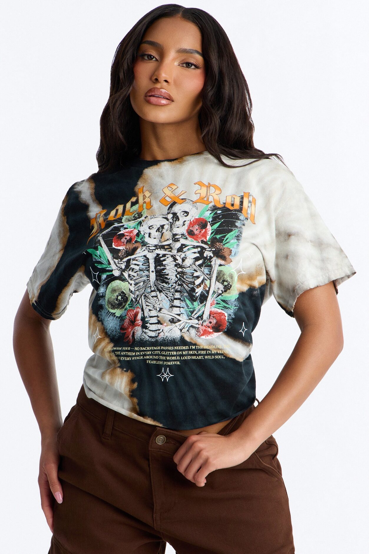 Rock & Roll Bleach Wash Crop Tee - Black Wash