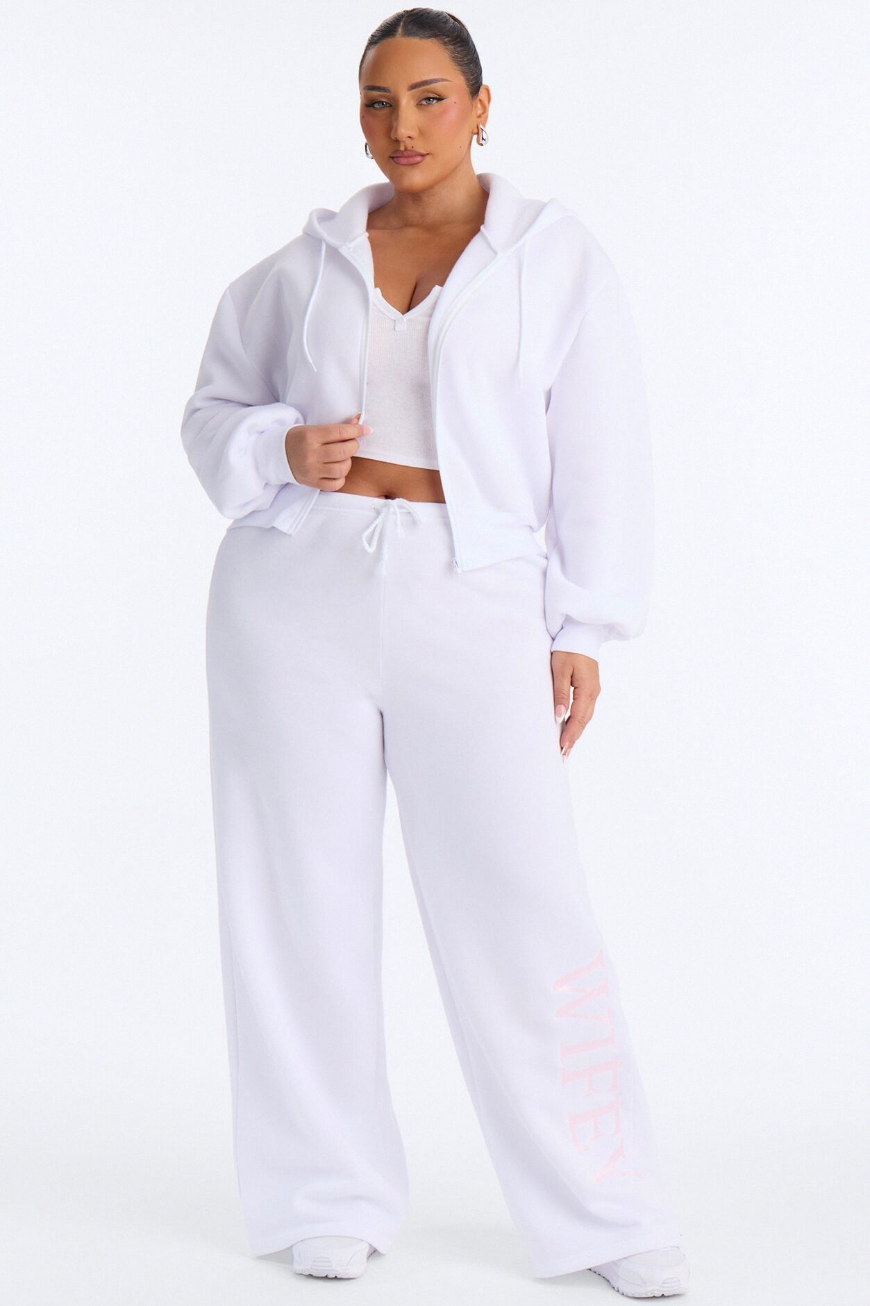 Wifey Era Fleece Pant Set - White/Pink