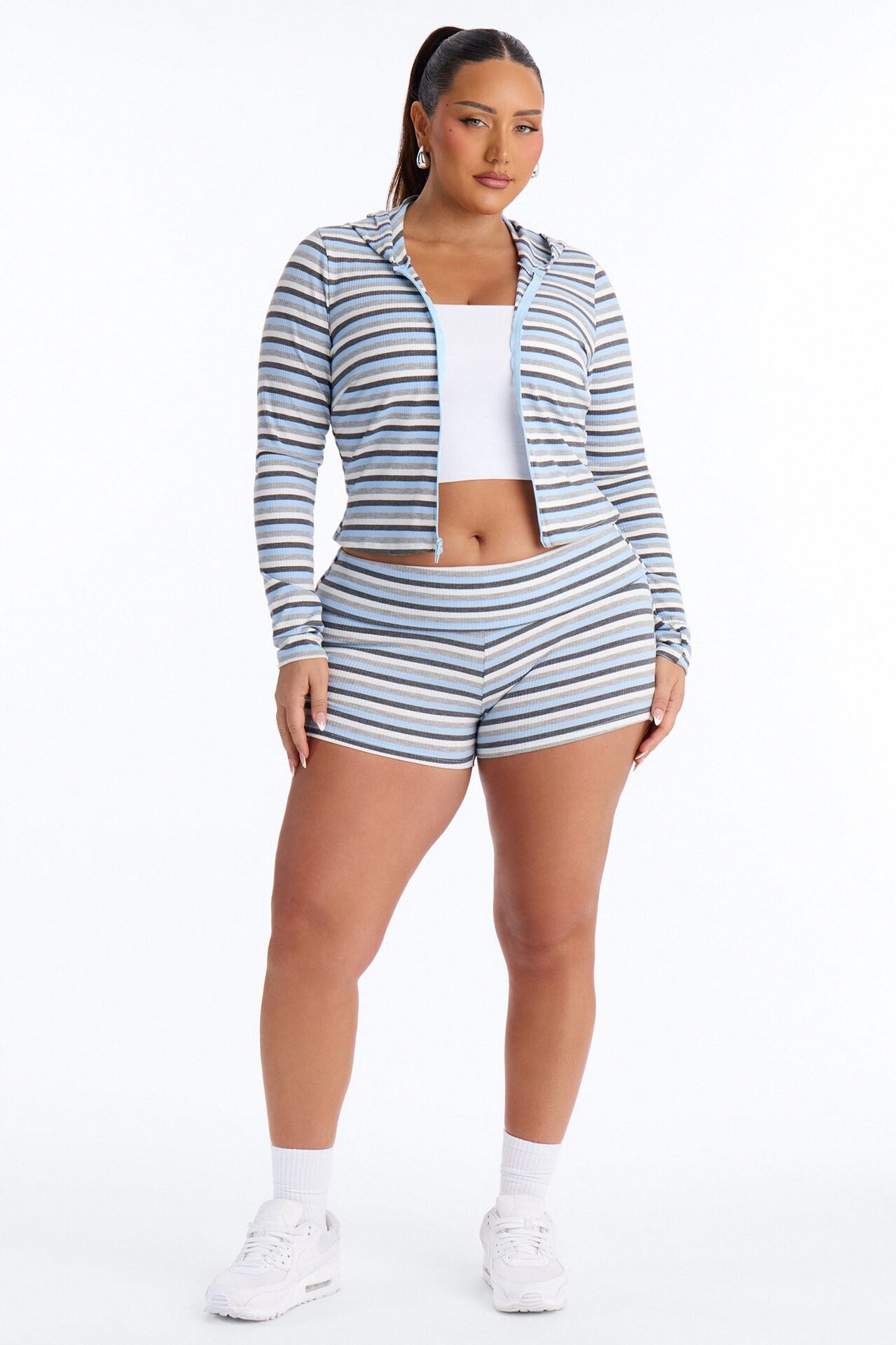 Liliana Striped Ribbed Short Set - Blue/combo