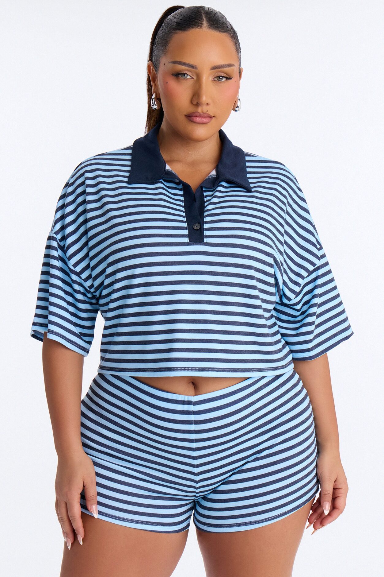 Ellie Striped Short Set - Blue/combo