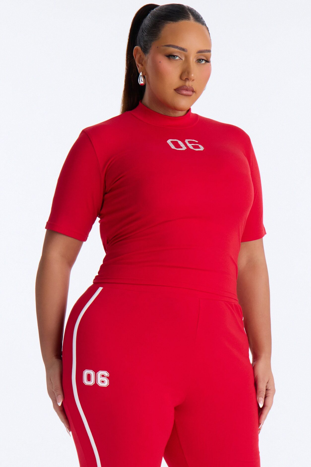 Sporty Vibe Ribbed Pant Set - Red