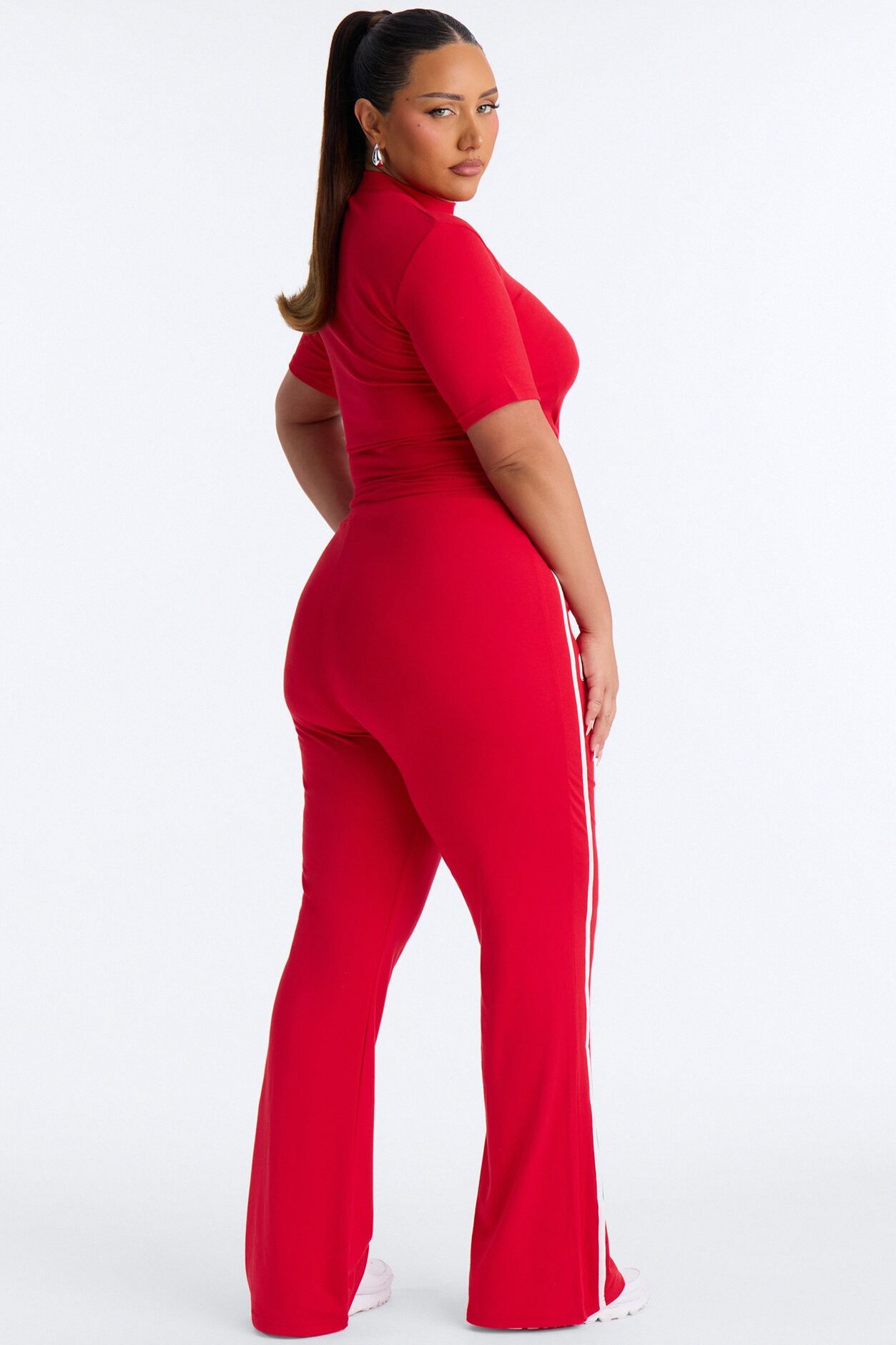 Sporty Vibe Ribbed Pant Set - Red