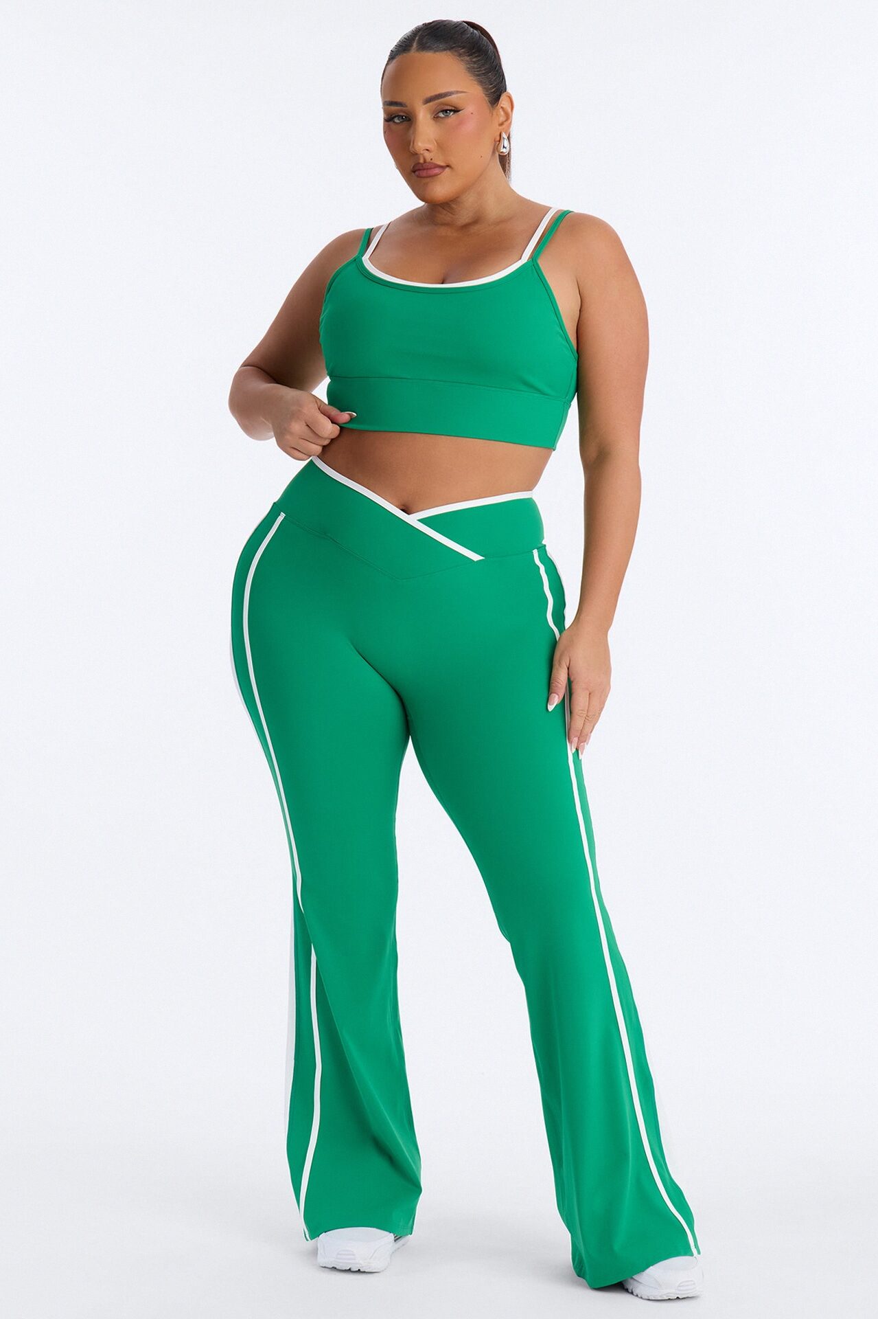 Gym Crush Active V Waist Flare Legging Set - Kelly Green