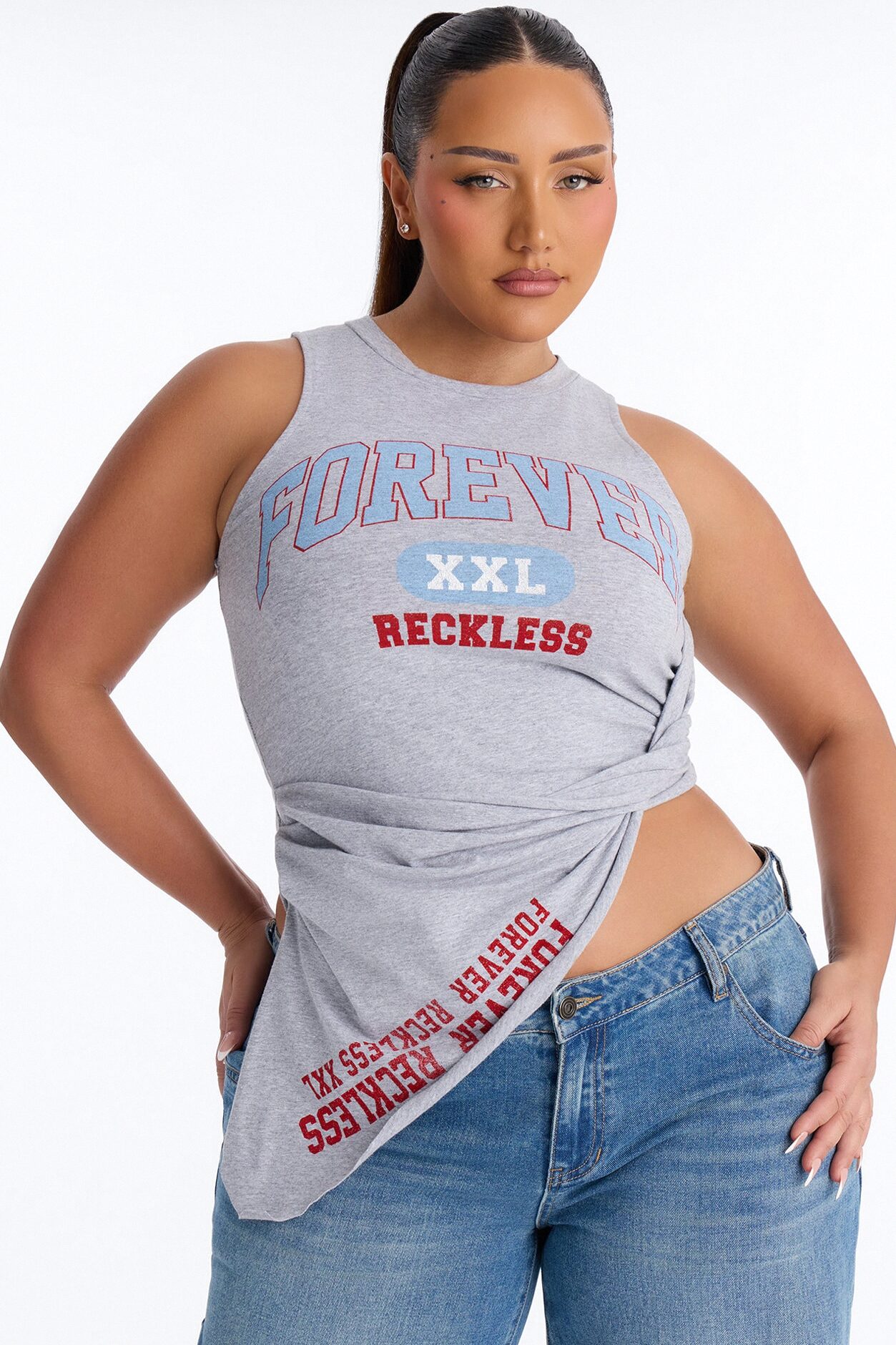 Forever Reckless Asymmetrical Tank Top - Heather Grey