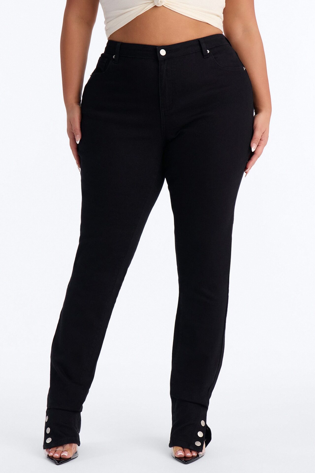 Siena Straight Leg Button Stacked Pant - Black