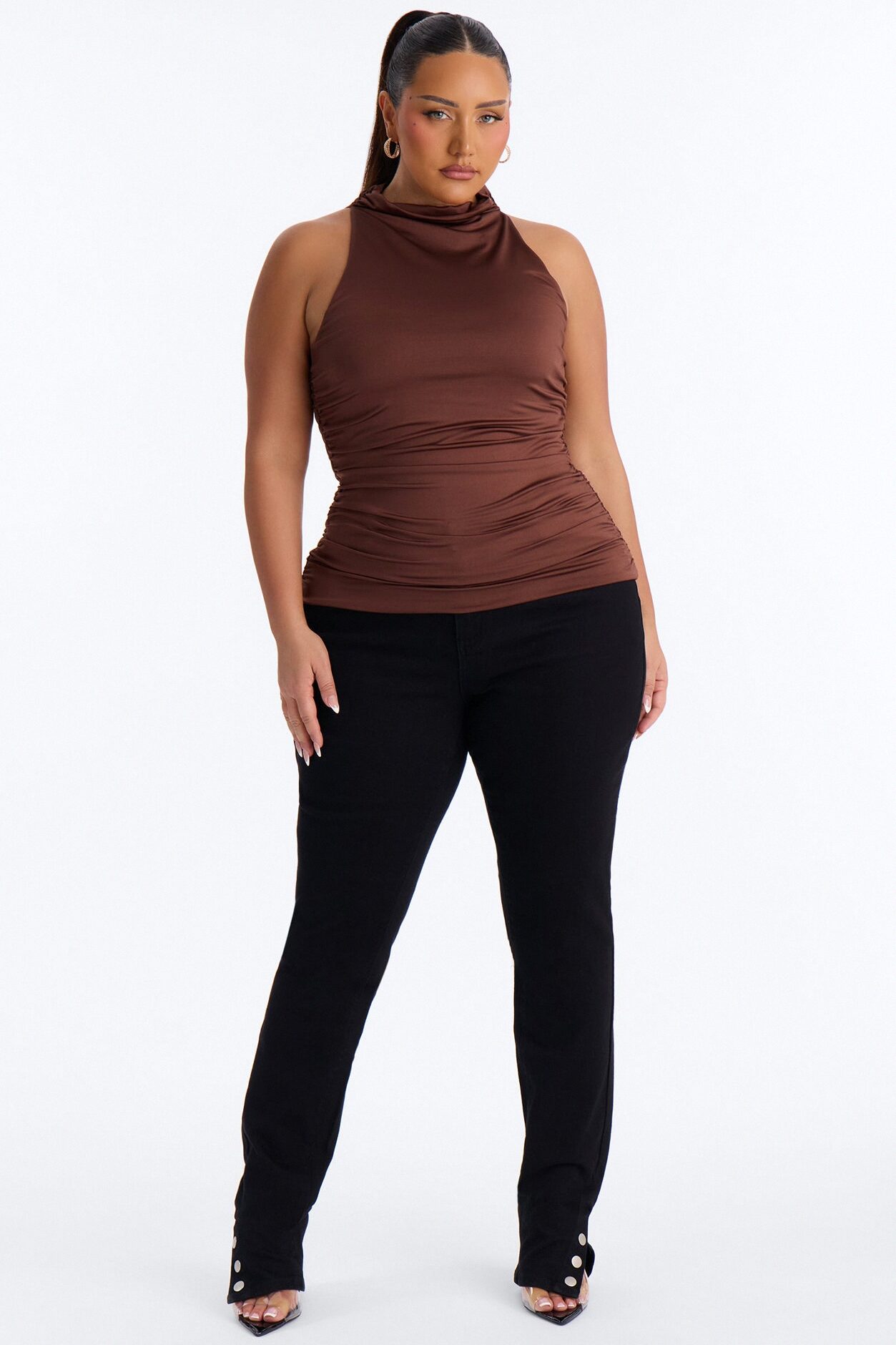 Eliana High Neck Top - Brown