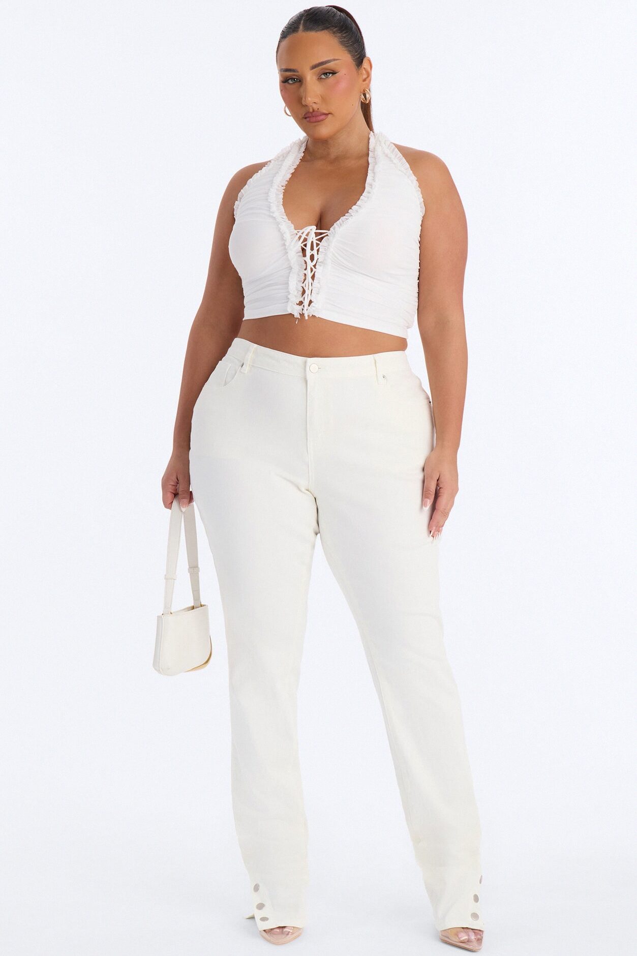 Siena Straight Leg Button Stacked Pant - Ivory