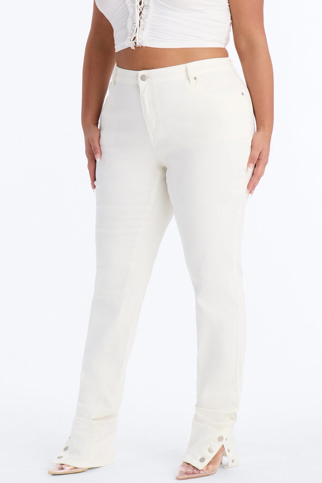 Siena Straight Leg Button Stacked Pant - Ivory