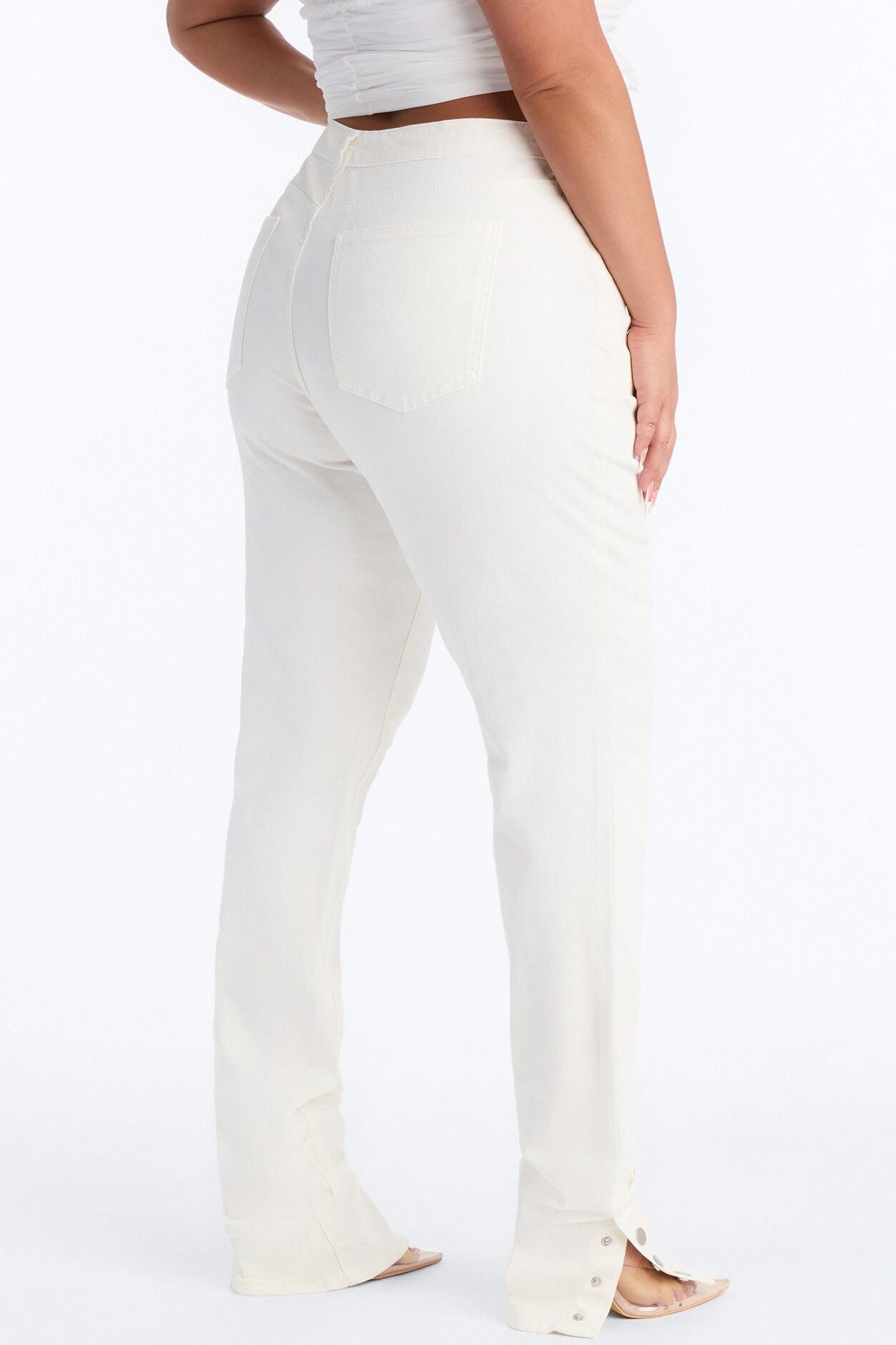 Siena Straight Leg Button Stacked Pant - Ivory