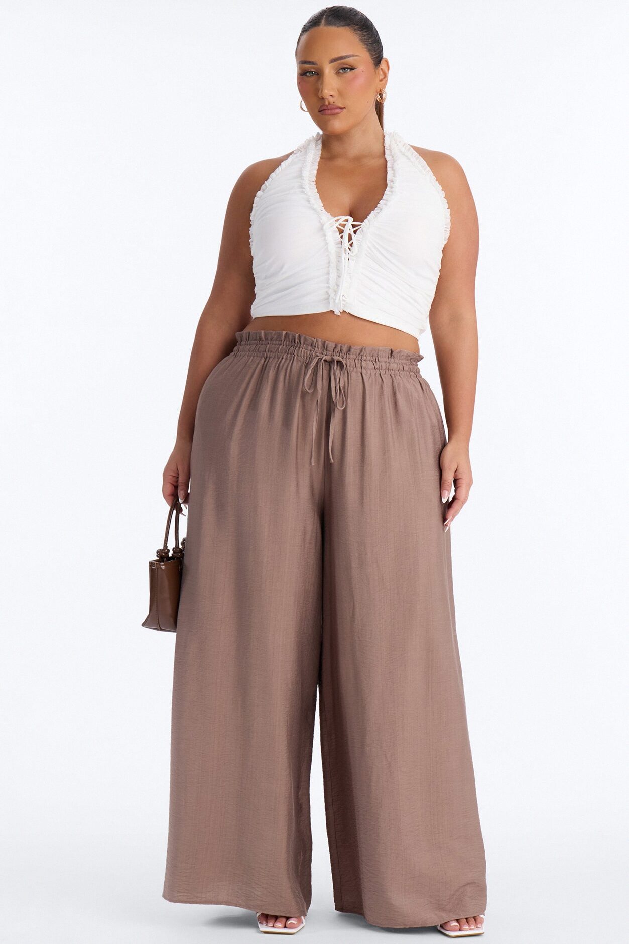 Lainey High Rise Wide Leg Pant 33″ - Mocha