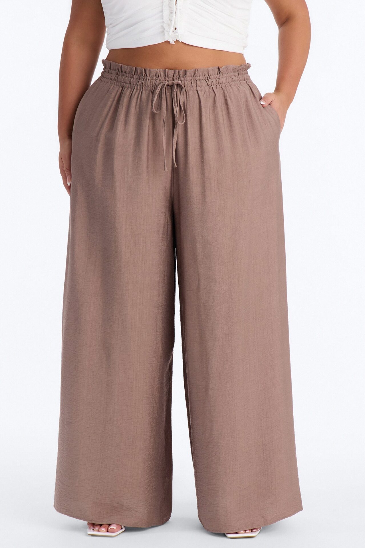 Lainey High Rise Wide Leg Pant 33″ - Mocha