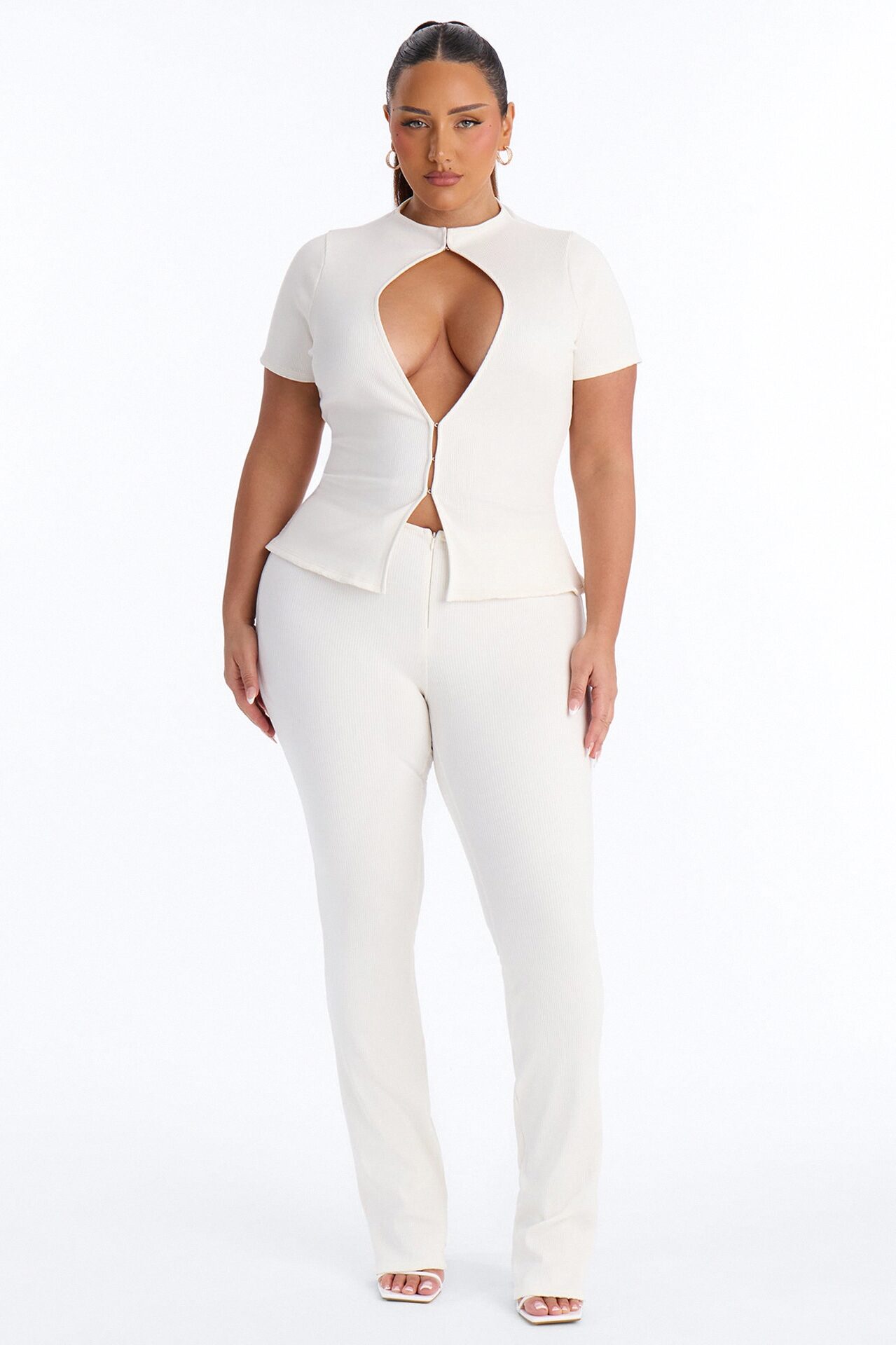 Samira Snatched Short Sleeve Pant Set - Off White