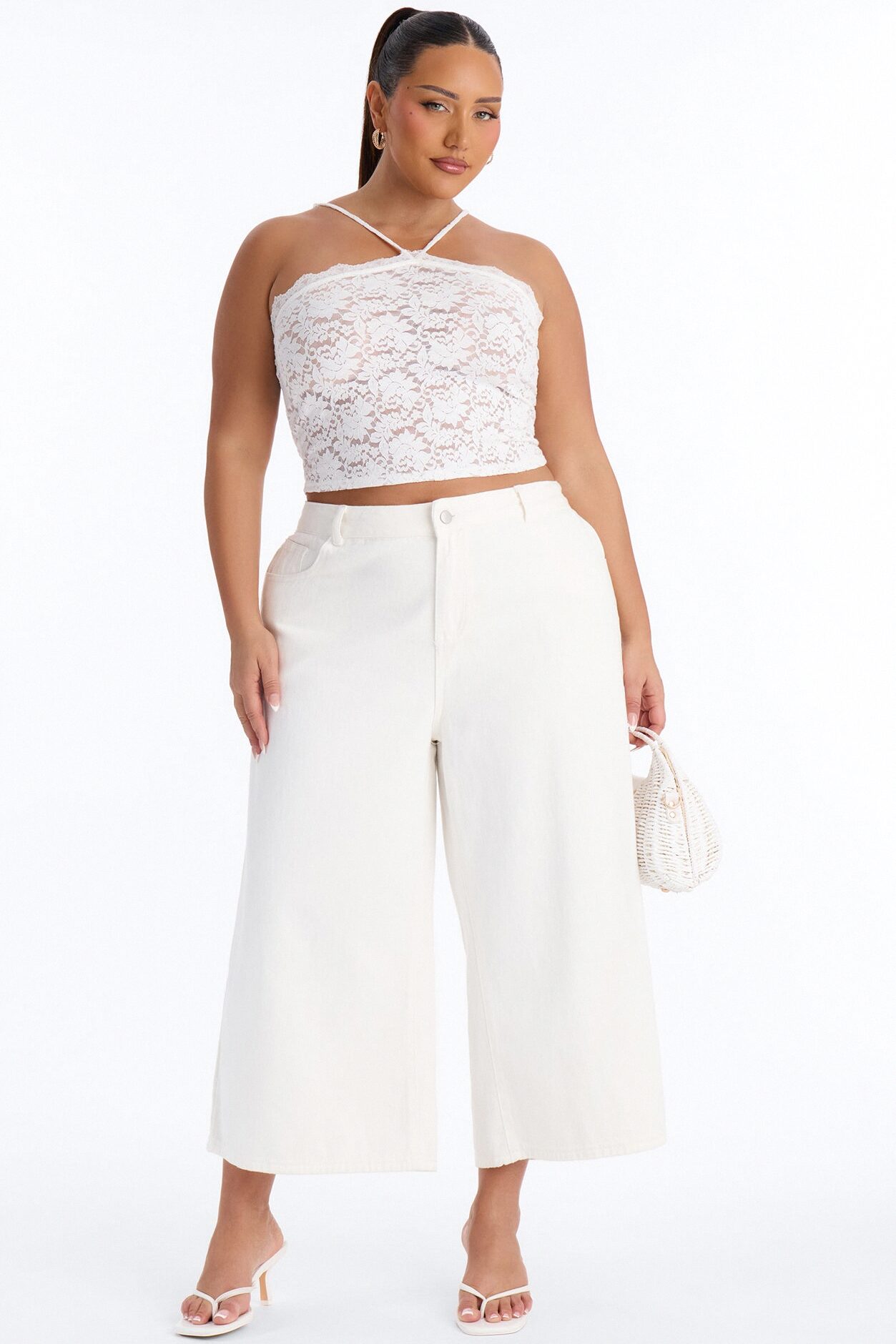 Anna Low Rise Cropped Wide Leg Pant 23″ - White