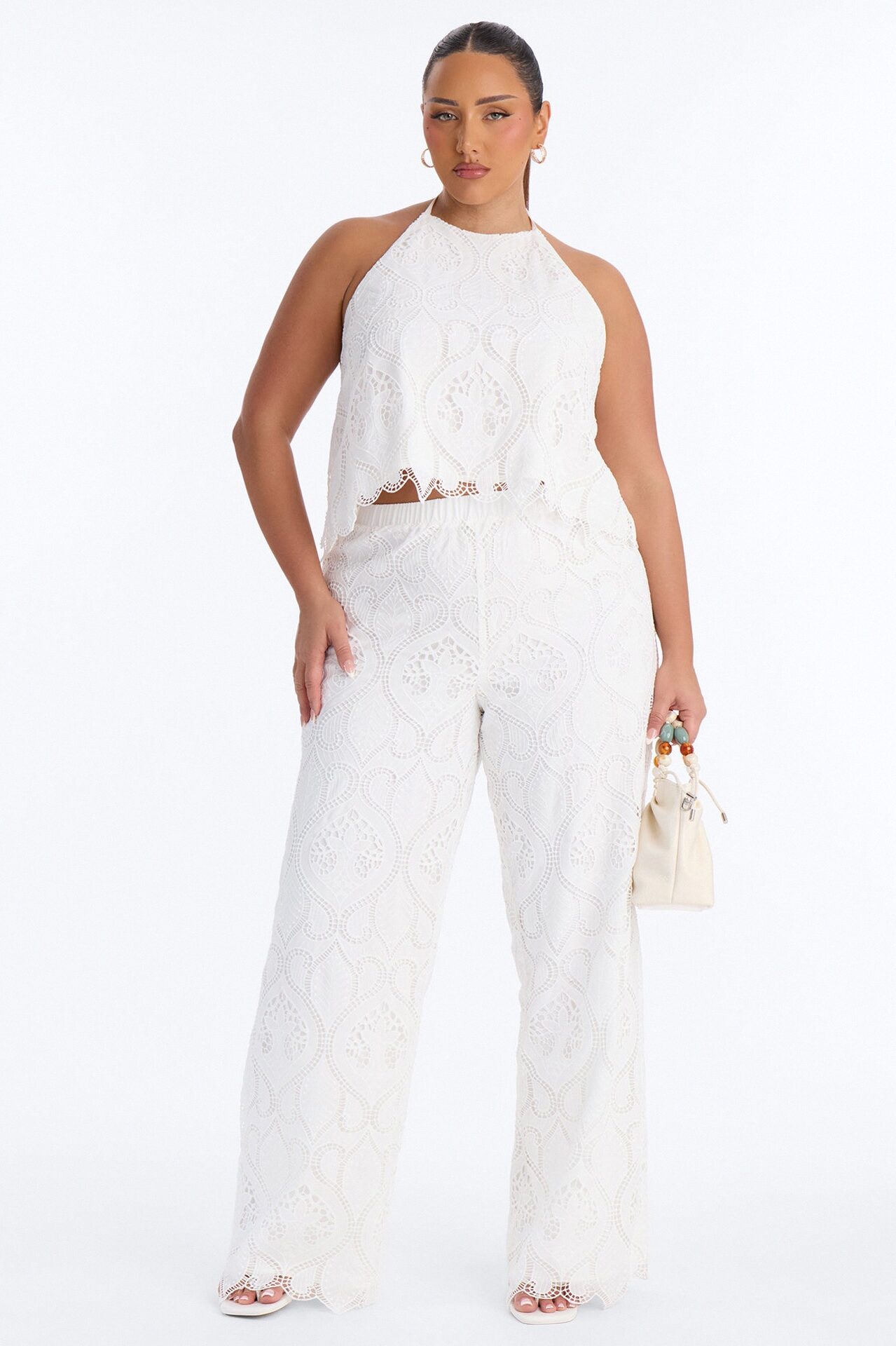 Zaria Eyelet Pant Set - White