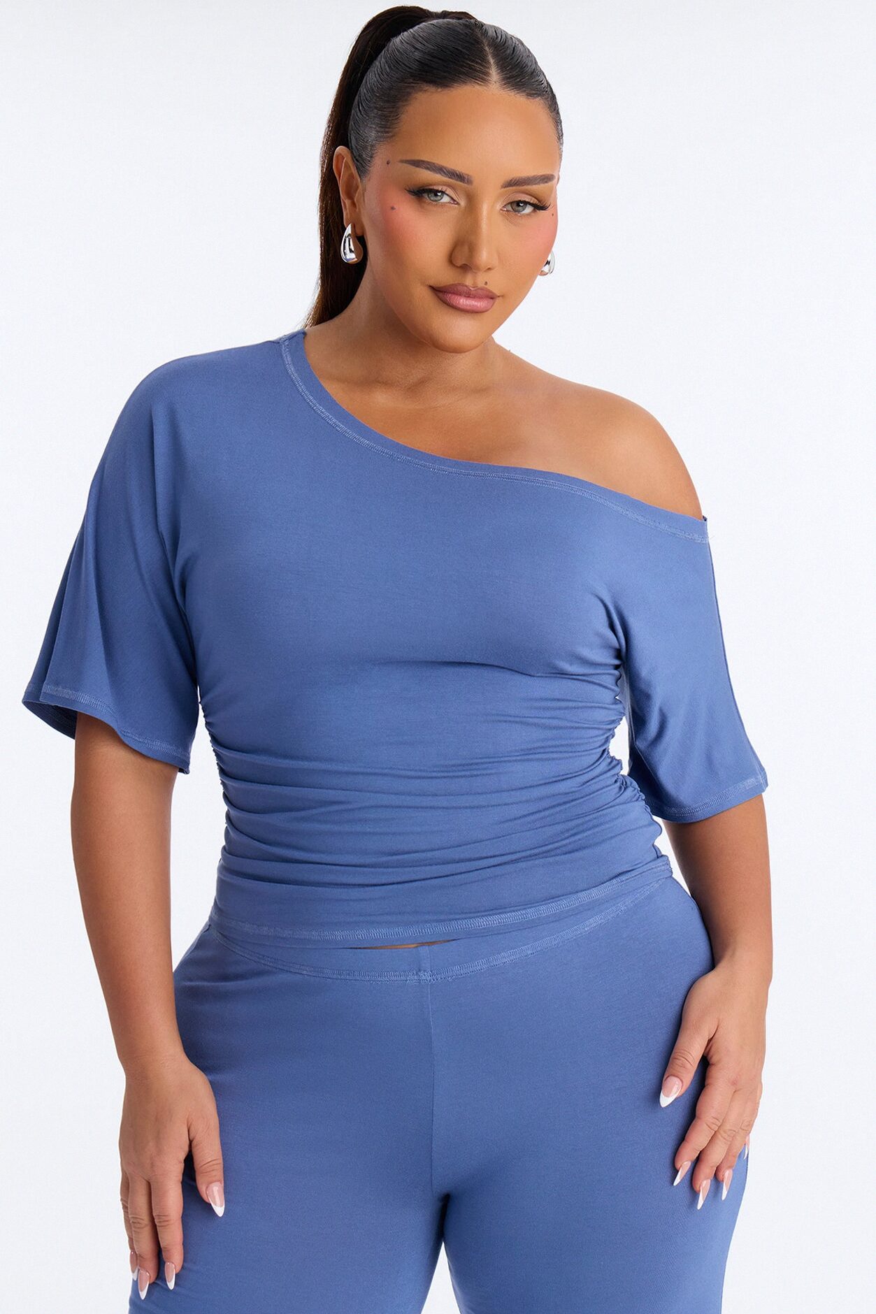 Gaelle Off Shoulder Pant Set - Blue