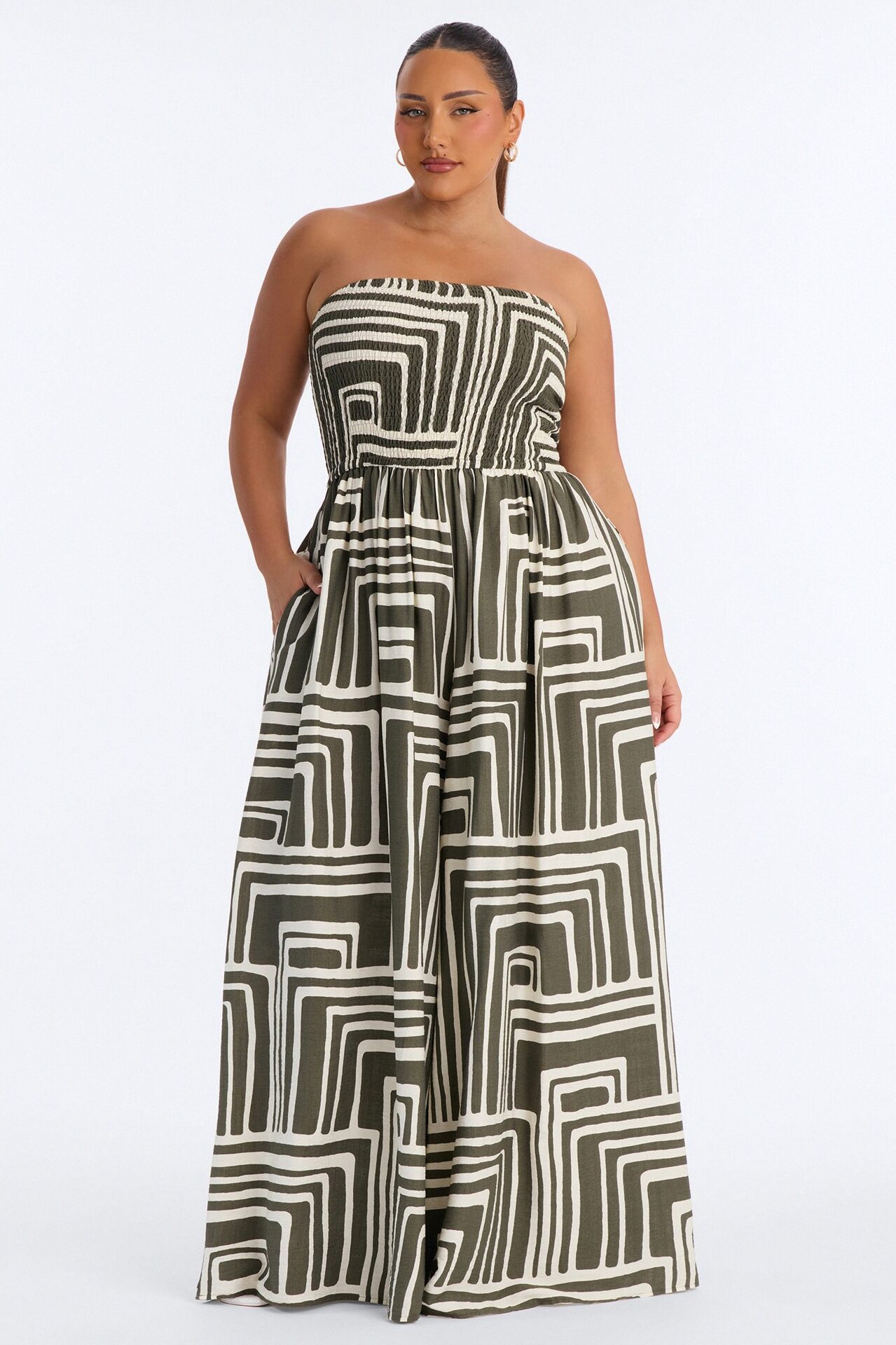Aurora Strapless Wide Leg Jumpsuit - Olive