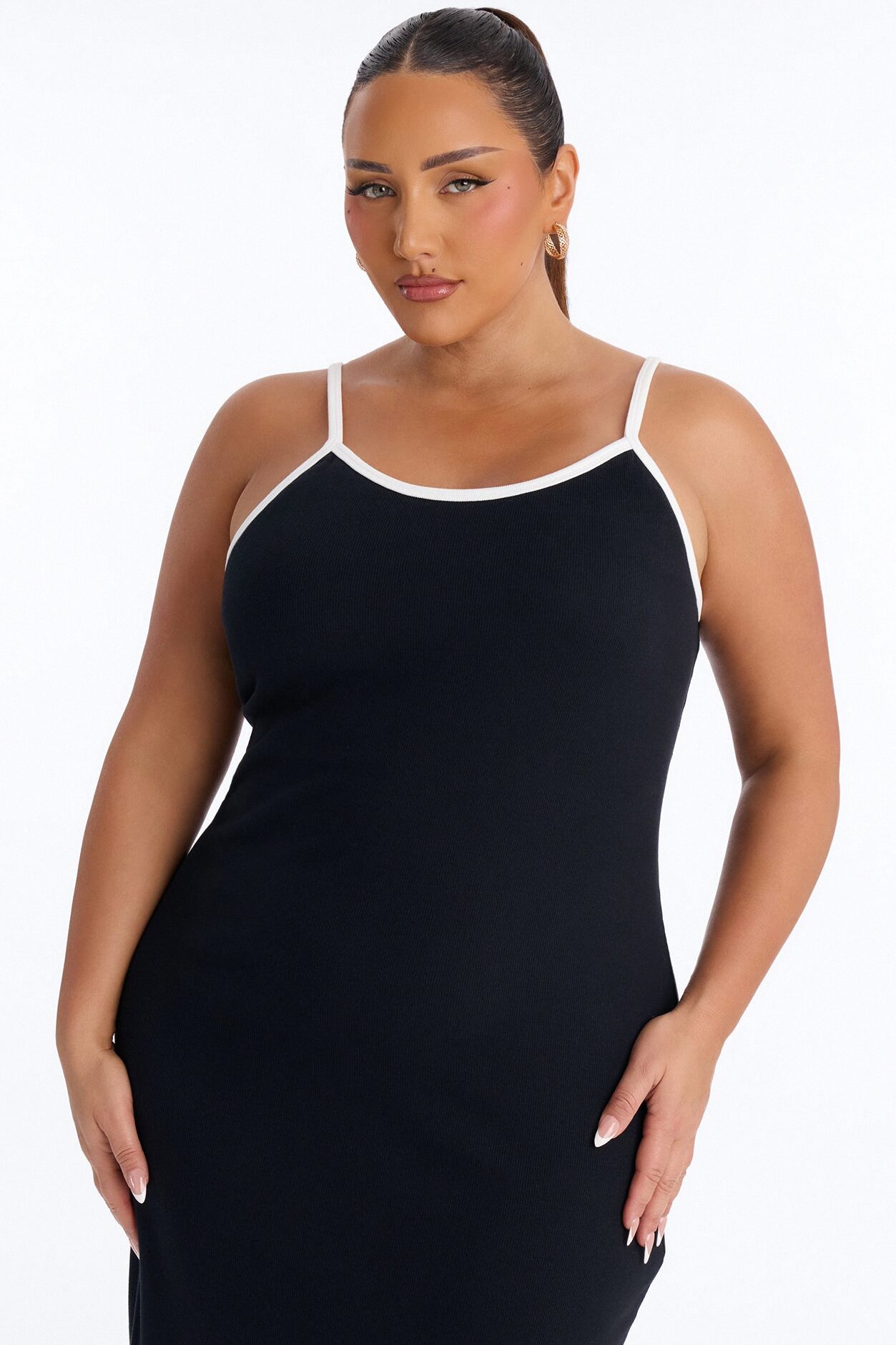 Lowkey Built In Bra Cami Midi Dress - Black