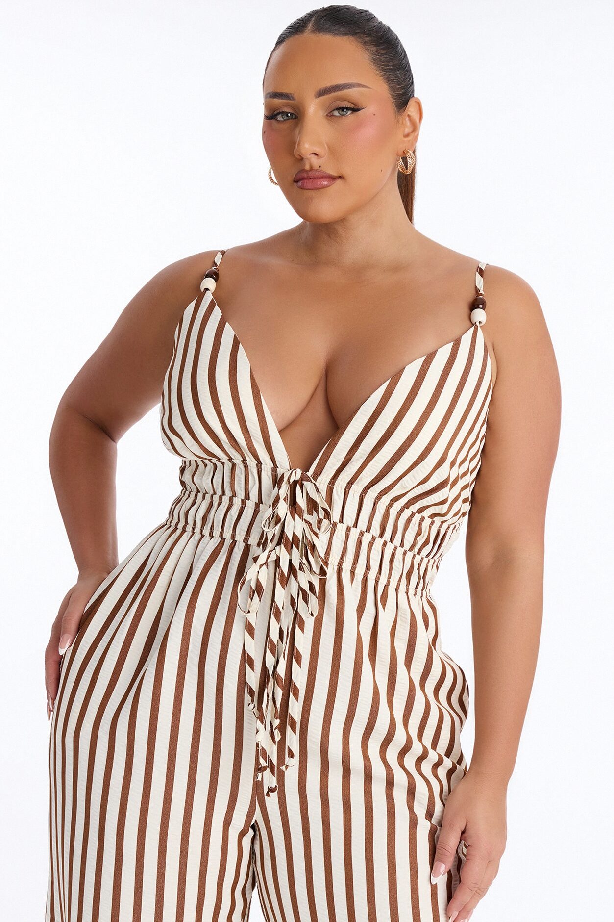 Taya Beaded Wide Leg Jumpsuit - Brown