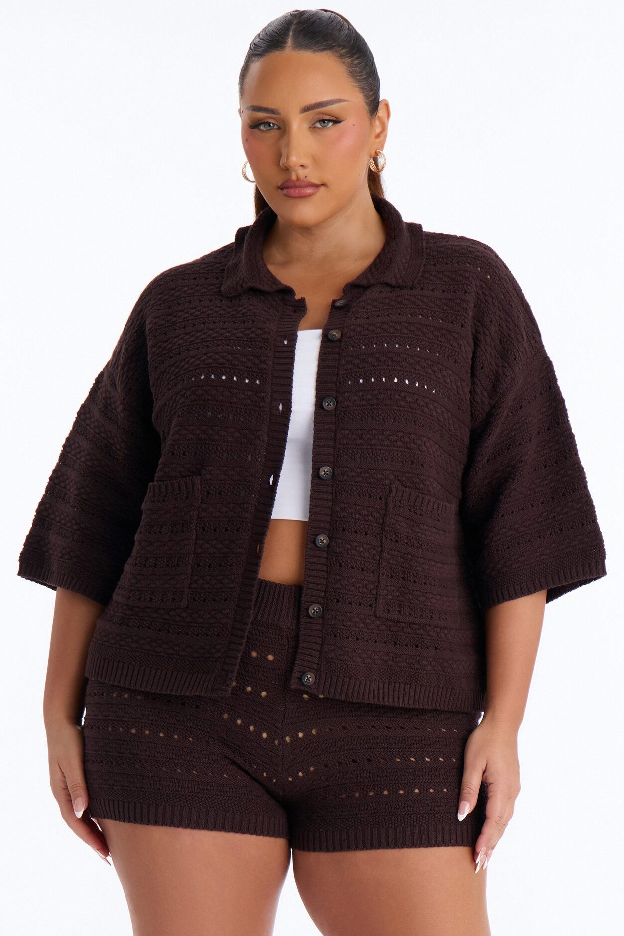 Free Spirit Crochet Short Set - Brown
