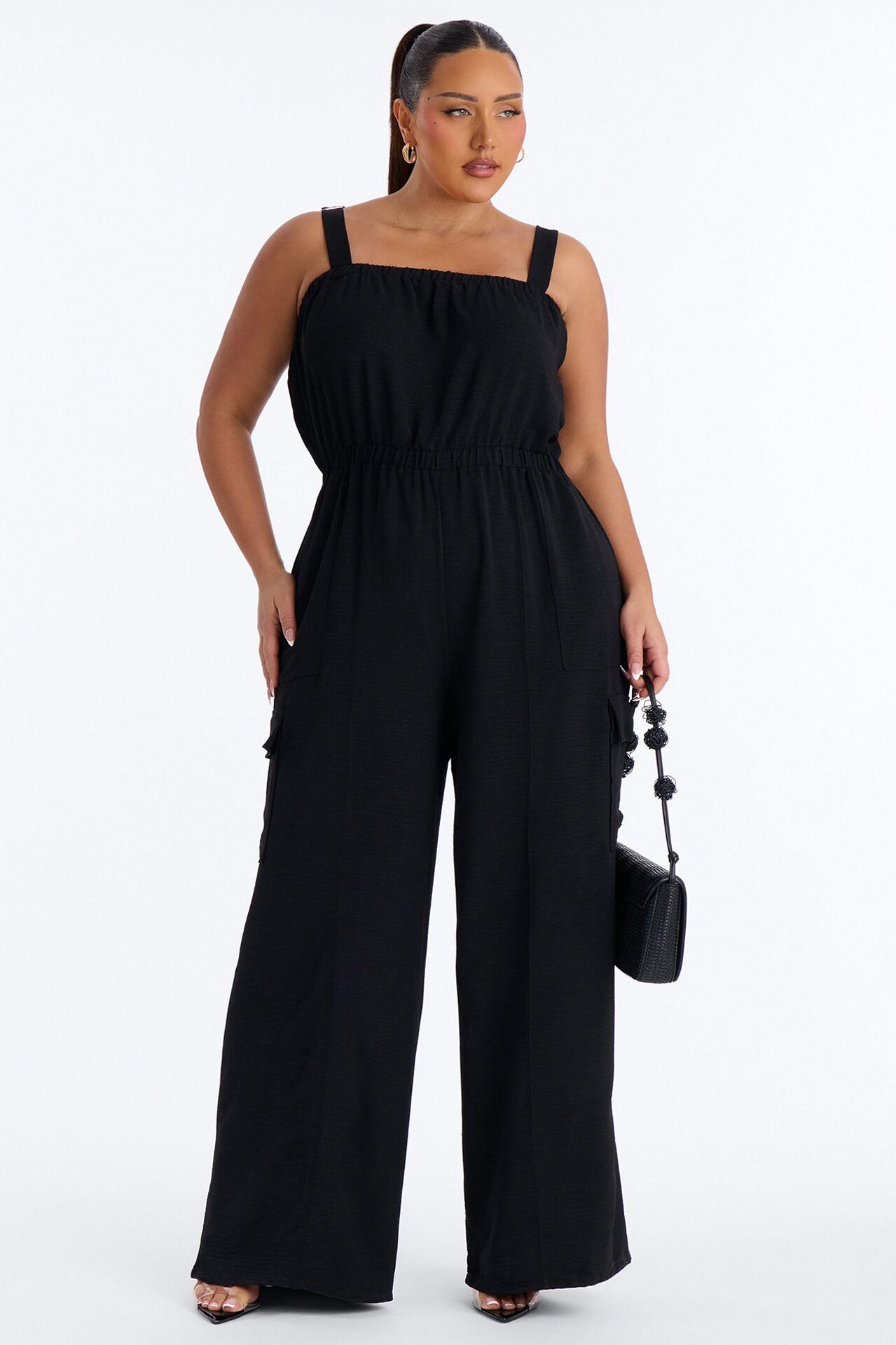 Carina Cargo Wide Leg Jumpsuit - Black