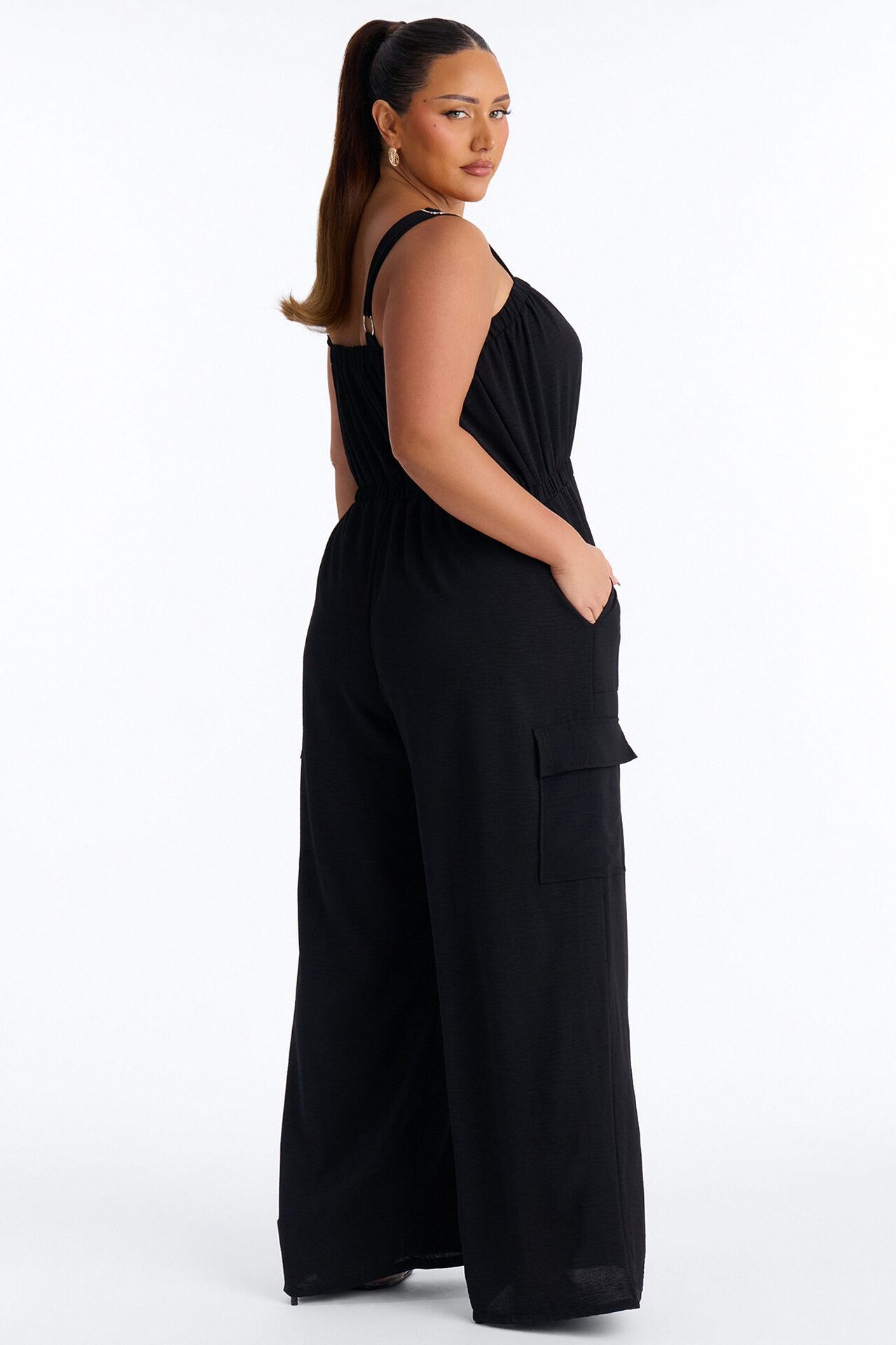 Carina Cargo Wide Leg Jumpsuit - Black