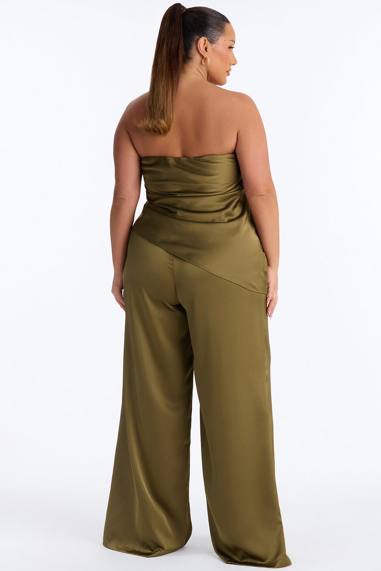 Effortless Strapless Satin Pant Set - Olive