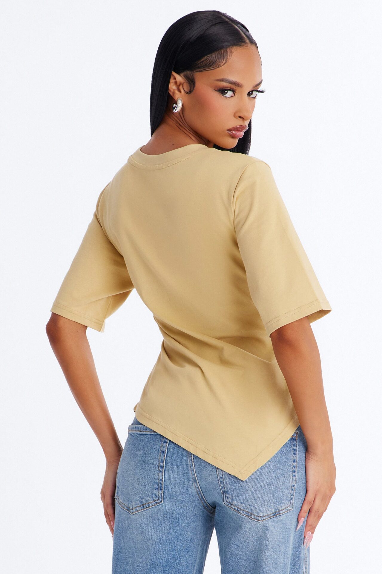 Mila Cinched Waist Asymmetrical T-Shirt - Honey
