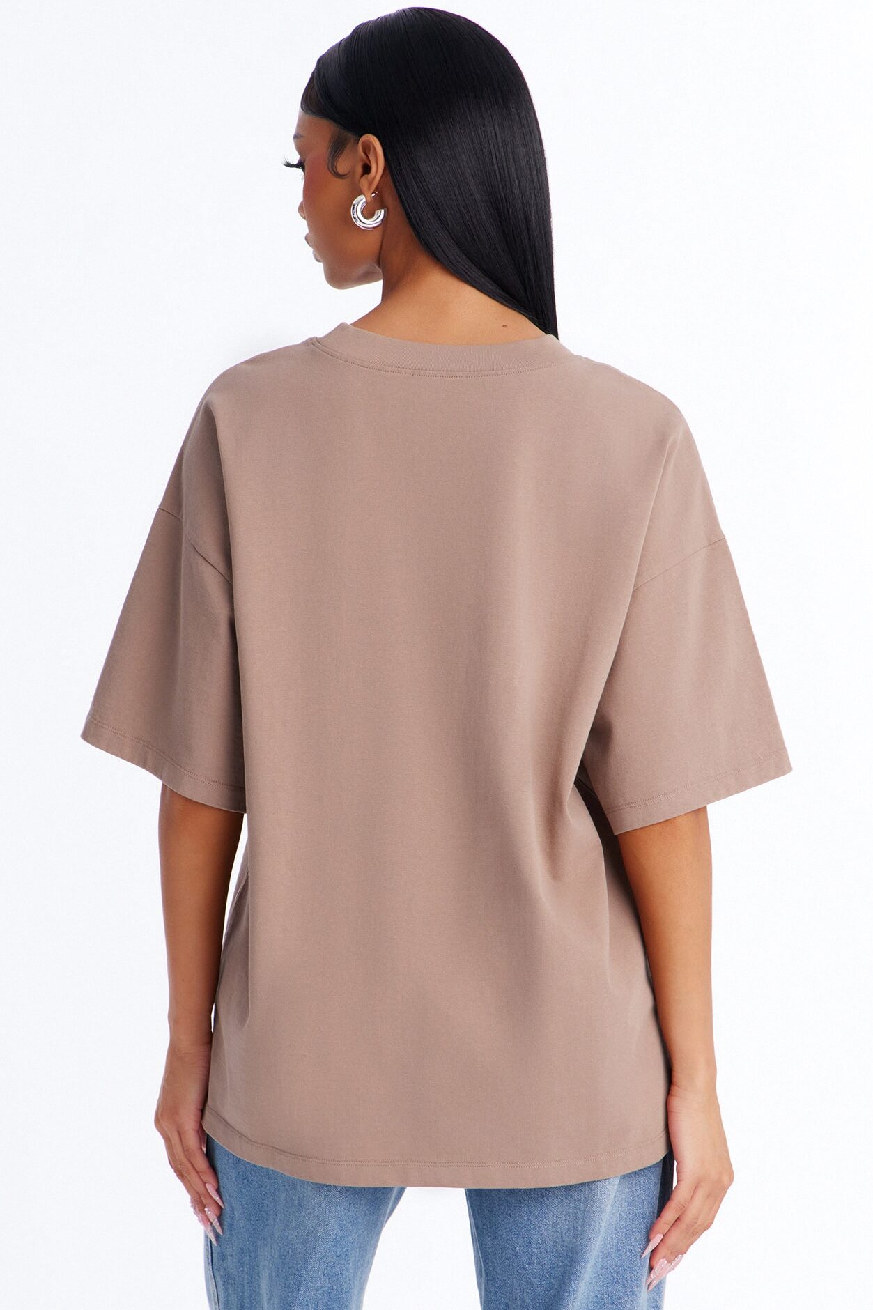 Kali Oversized Boyfriend Crew Neck T-Shirt - Taupe