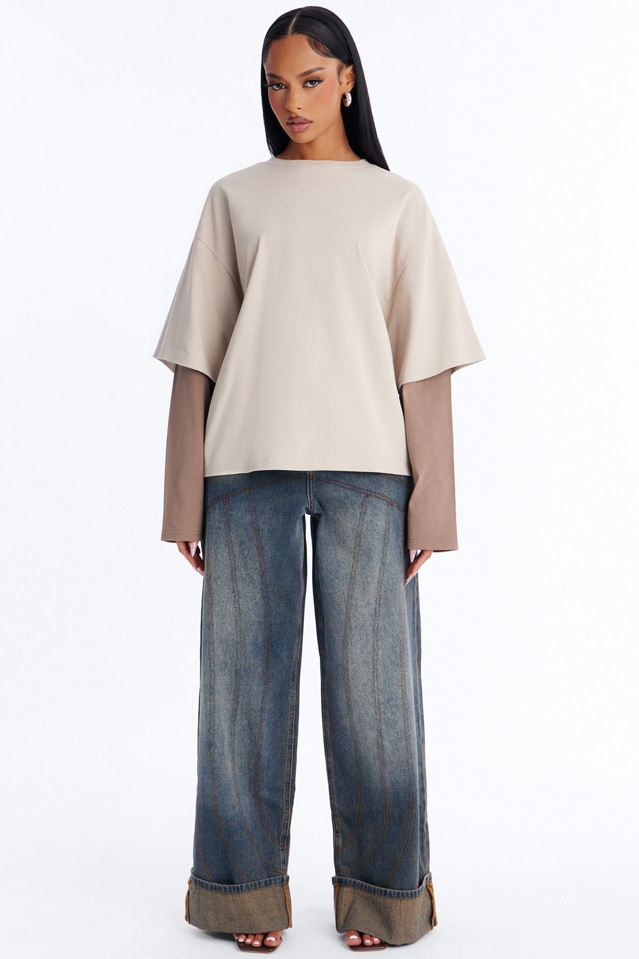 Justine Layered Long Sleeve T-Shirt - Stone/Combo
