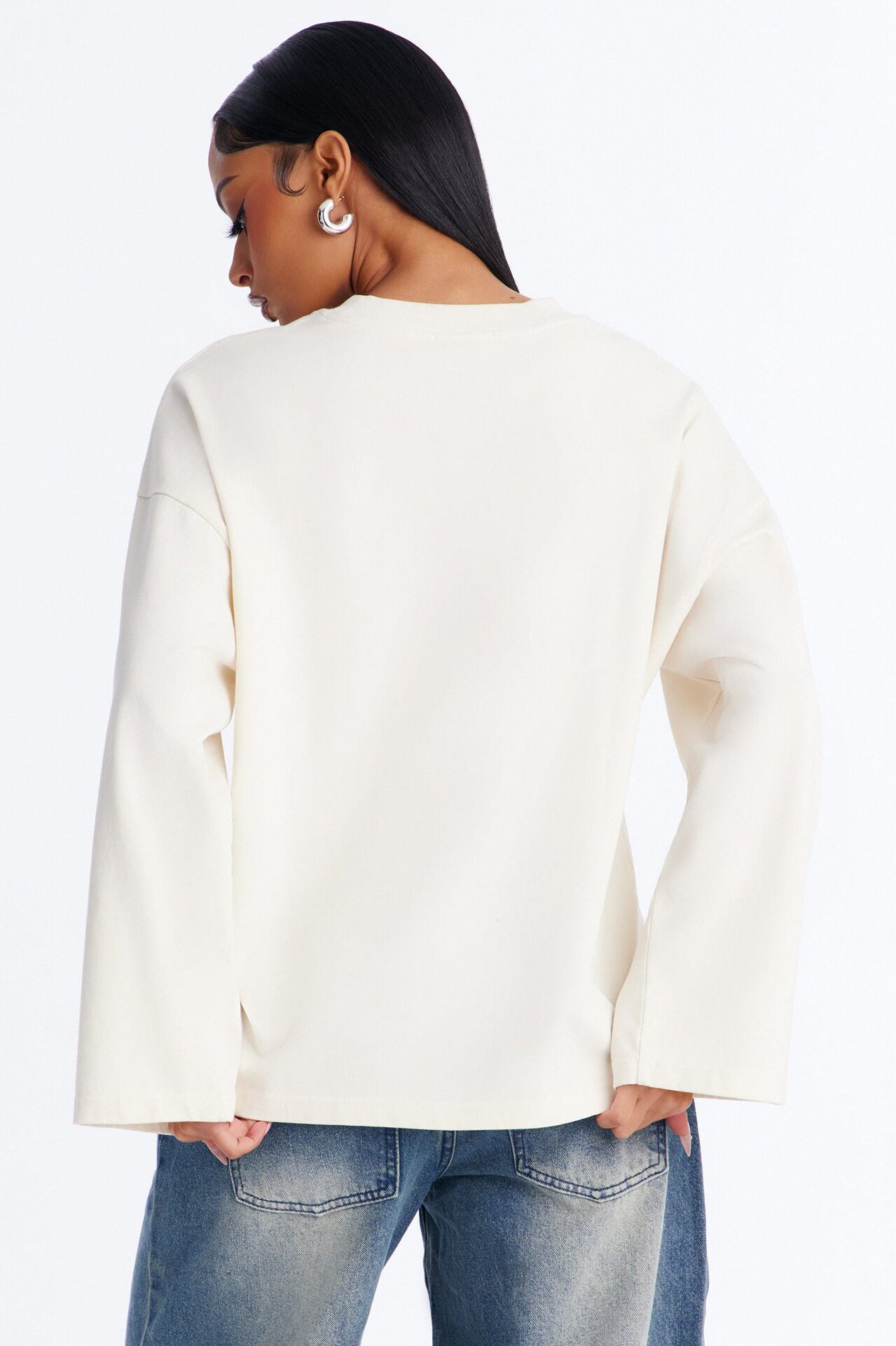 Arissa Crew Neck Long Sleeve Oversized T-Shirt - Cream