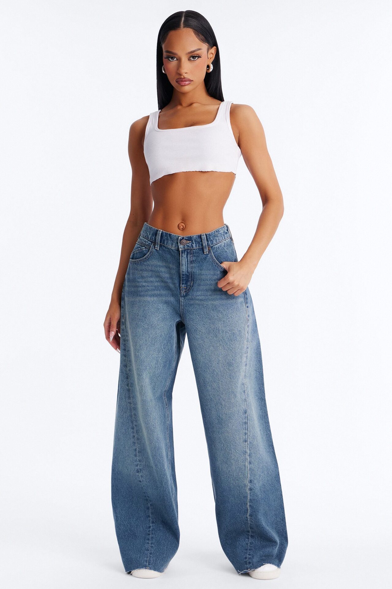 Serrano Drop Waist Wide Leg Jeans - Medium Wash