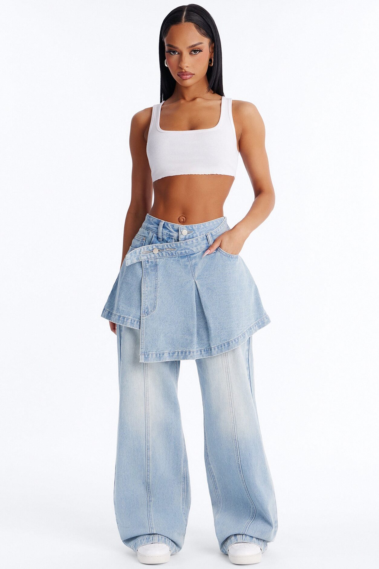 Unfinished Business 2Fer Wide Leg Jeans - Medium Wash