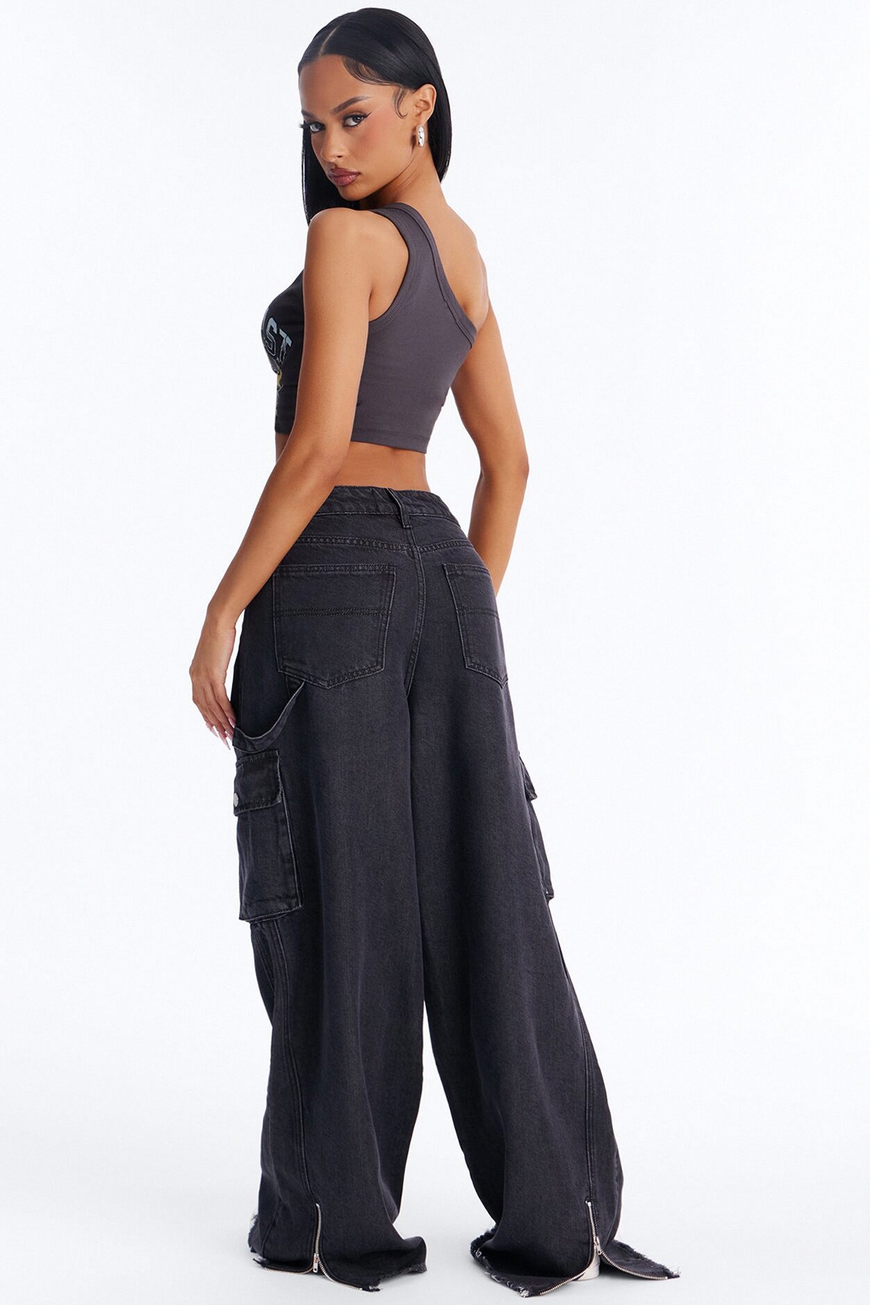 Dreaming Of You Drapey Cargo Wide Leg Jeans - Black Wash
