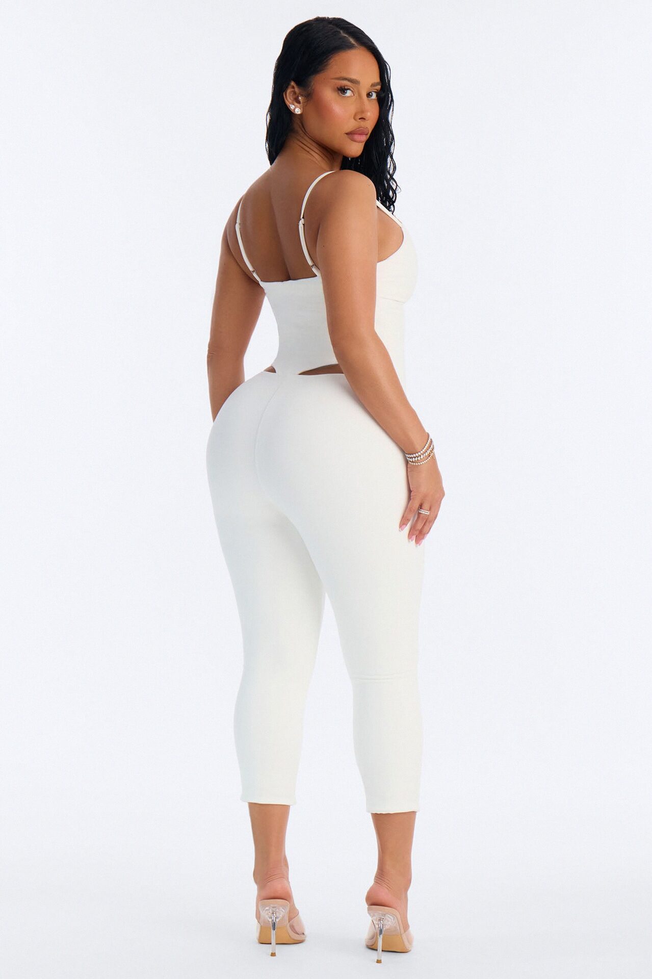 Bianca Matte Form Double Lined Low Rise Capri Set - White