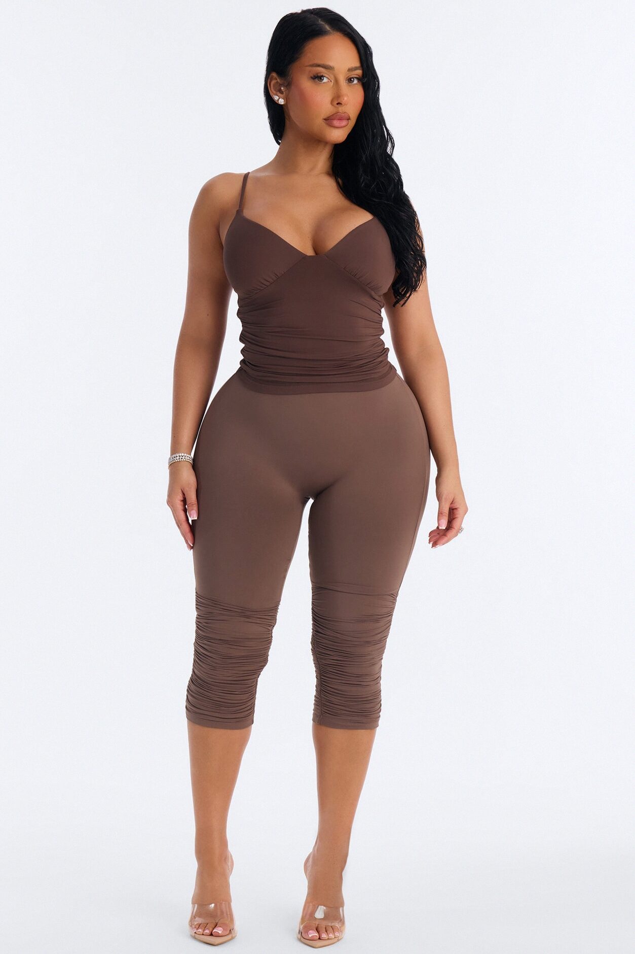 Second Skin Bra Pad V Neck Cami - Brown