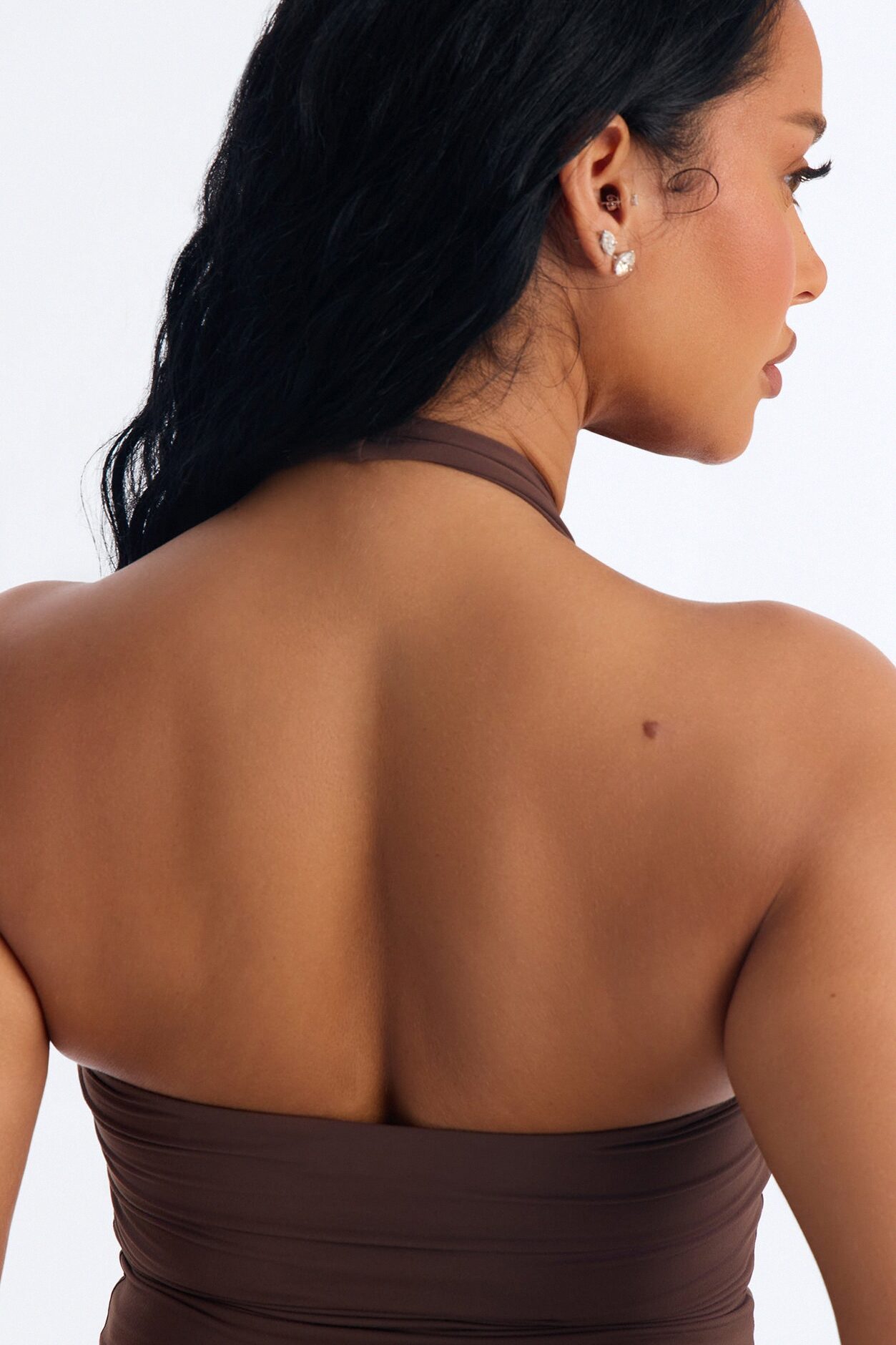 Second Skin Bra Pad Sleeveless Halter Top - Brown