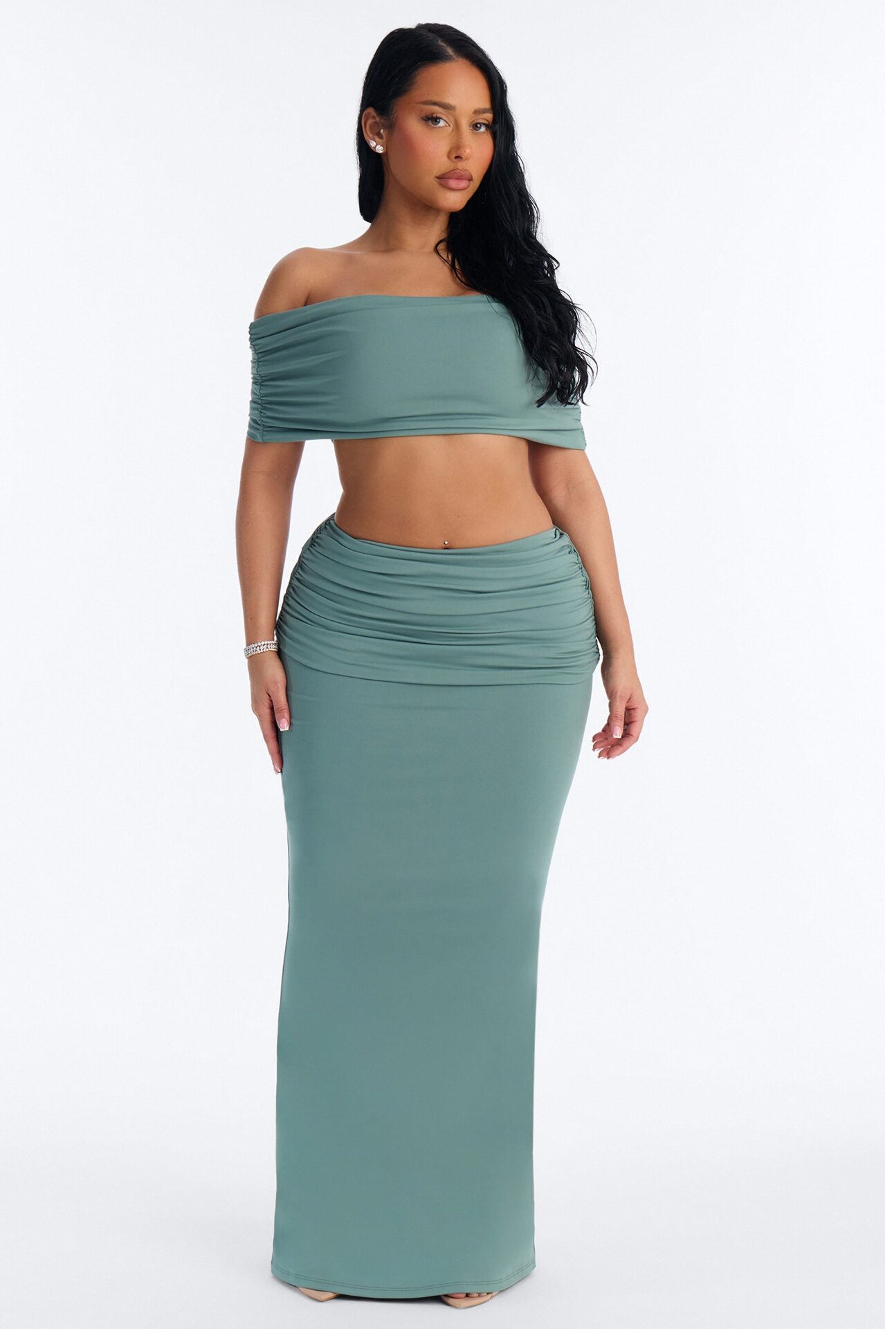 Bianca Matte Form Double Lined Maxi Skirt Set - Sage