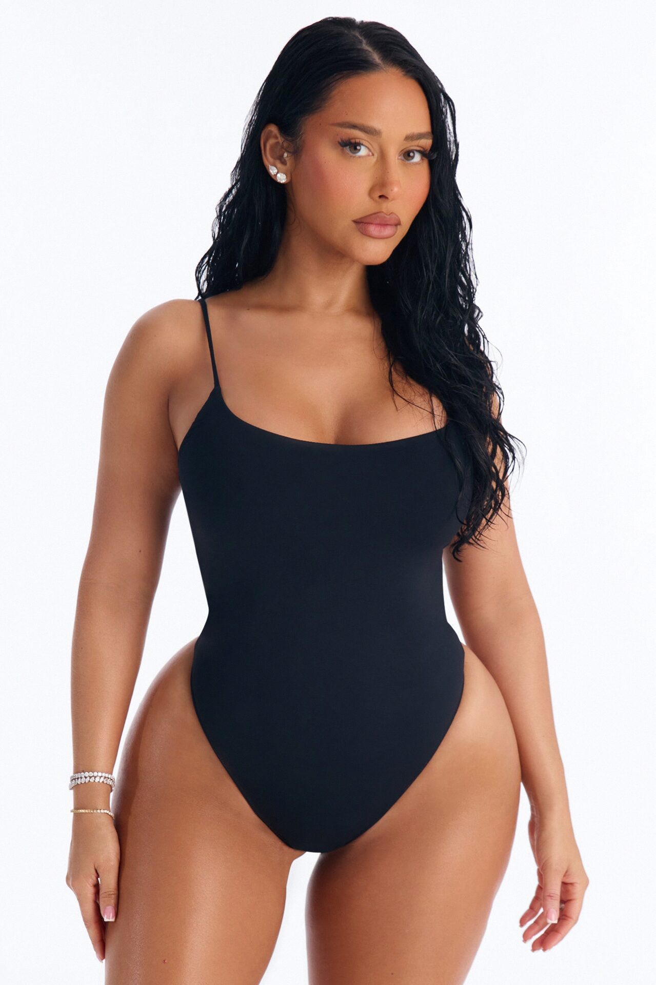 Second Skin Double Lined Square Neck Cami Bodysuit - Black